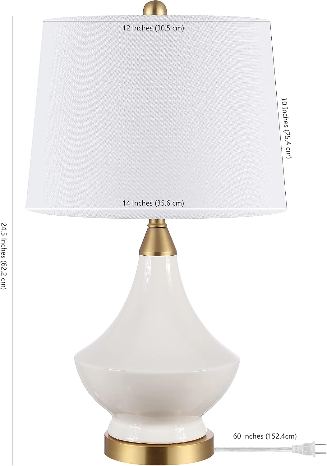 SAFAVIEH Lighting Collection Marlowe Modern White Glass 25-inch Bedroom Living Room Home Office Desk Nightstand Table Lamp Set of 2 (LED Bulbs Included)
