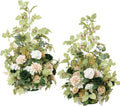 Ling's moment 41' Tall Free Standing Artificial Flowers Arrangements 2 pcs Wedding Arch Altar Stage Decorations Emerald & Tawny Beige Ceremony Reception Rose Fake Floral Party Centerpieces Decor