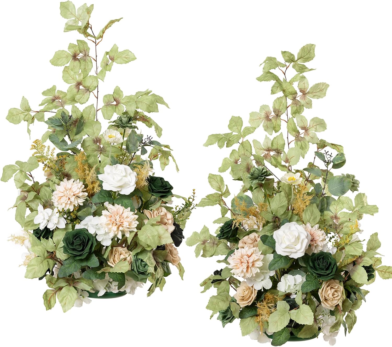 Ling's moment 41' Tall Free Standing Artificial Flowers Arrangements 2 pcs Wedding Arch Altar Stage Decorations Emerald & Tawny Beige Ceremony Reception Rose Fake Floral Party Centerpieces Decor