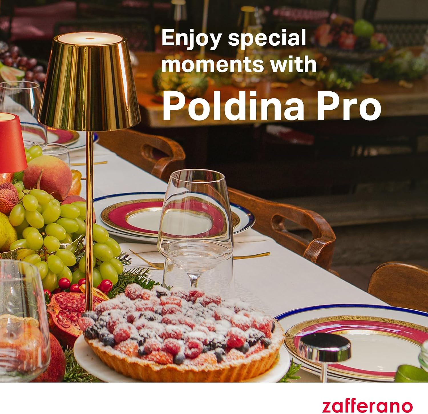 Zafferano, Poldina Pro Lamp with with Glossy Chrome Finish, Rechargeable Cordless Table Lamp with Touch Controls, Usable as an Indoor Lamp, Dimmer, 2200-3000 K, Height 14.9 Inches