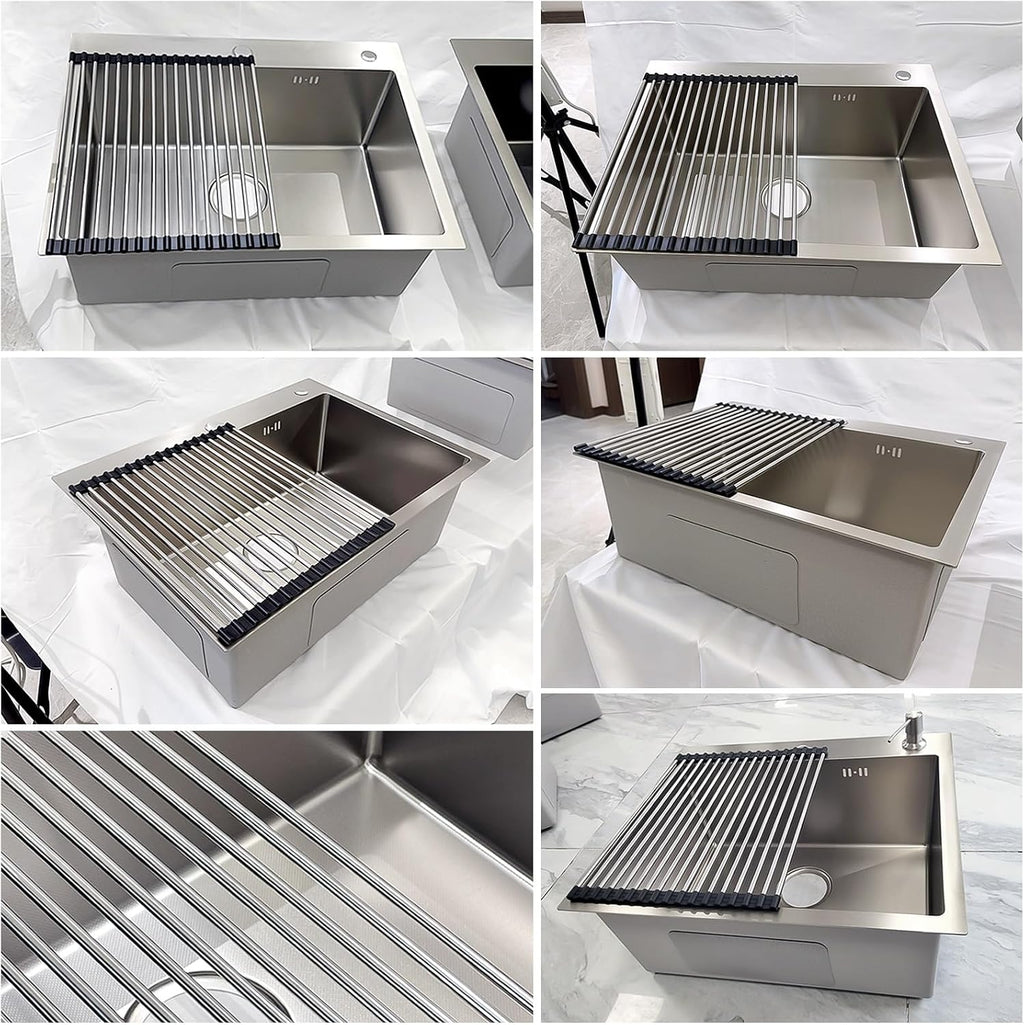 Stainless Steel Kitchen Sink, Small Single Bowl Sink, Topmount Compact Bar/Utility Sink With Tap Hole, Overflow & Drainer Kit, For Bar, Pub, RV, Campervan, Basement, Outdoor Use(Silver,55x45cm)