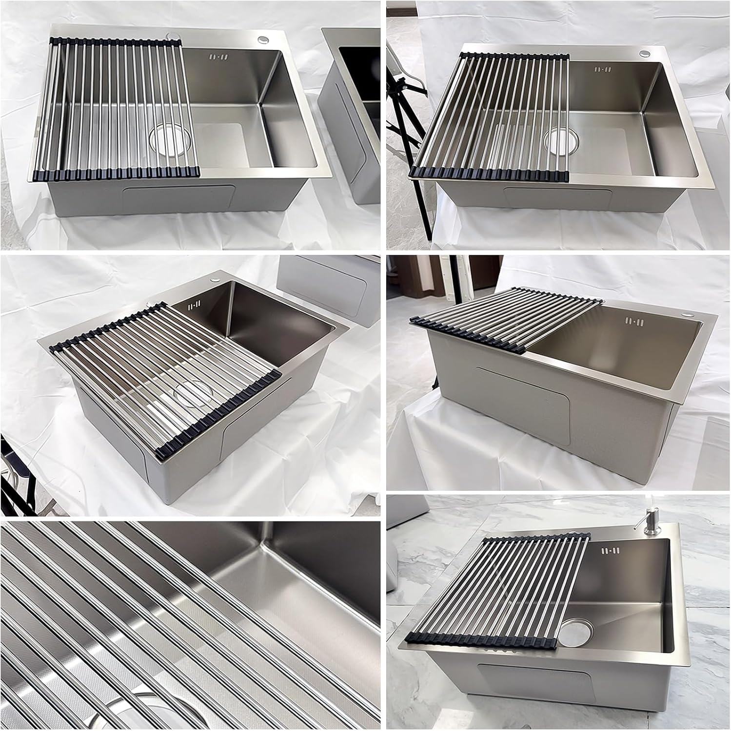 Stainless Steel Kitchen Sink, Small Single Bowl Sink, Topmount Compact Bar/Utility Sink With Tap Hole, Overflow & Drainer Kit, For Bar, Pub, RV, Campervan, Basement, Outdoor Use(Silver,55x45cm)
