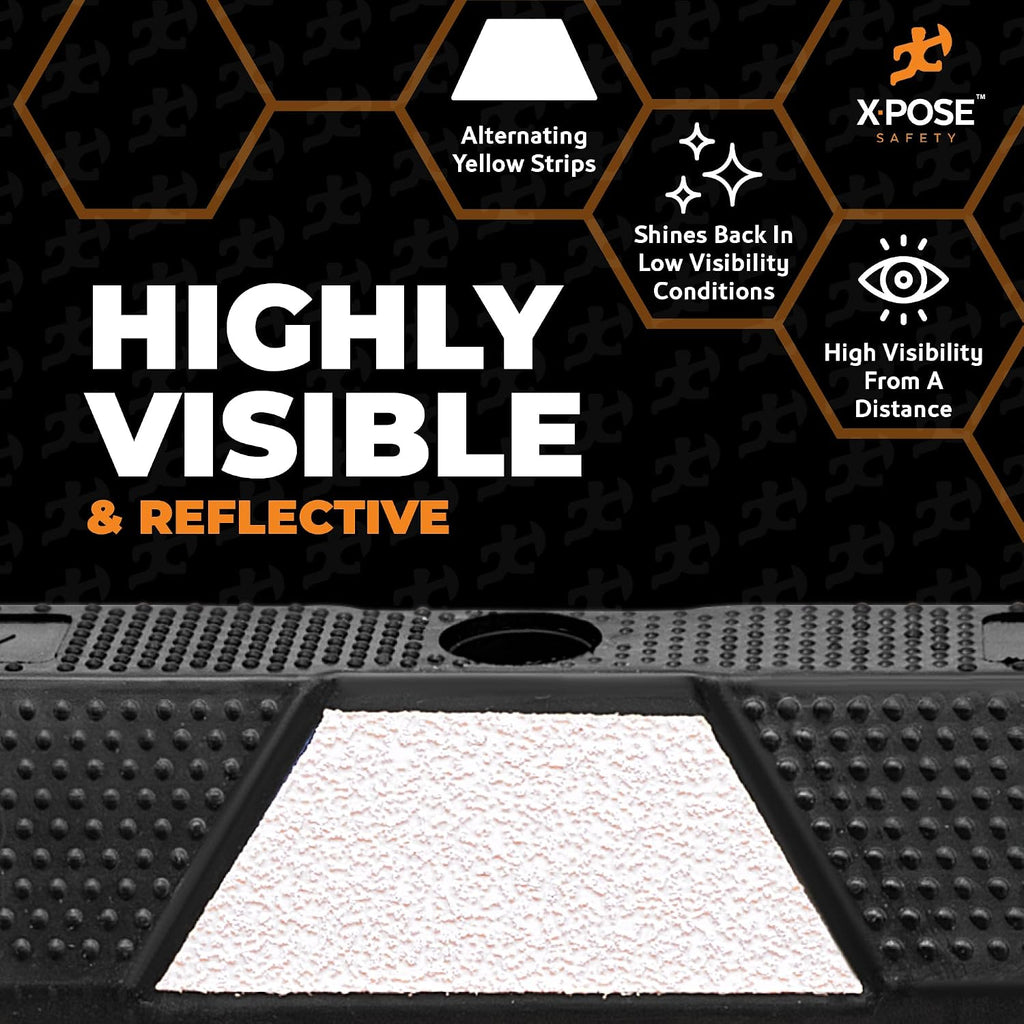 Xpose Safety 72' Heavy Duty Rubber Parking Stopper – 6 Pack Wheel Blocks for Garage, Driveway, or Ramp – Car Bumper Stop with White Reflective Strips – Removable Floor Mount