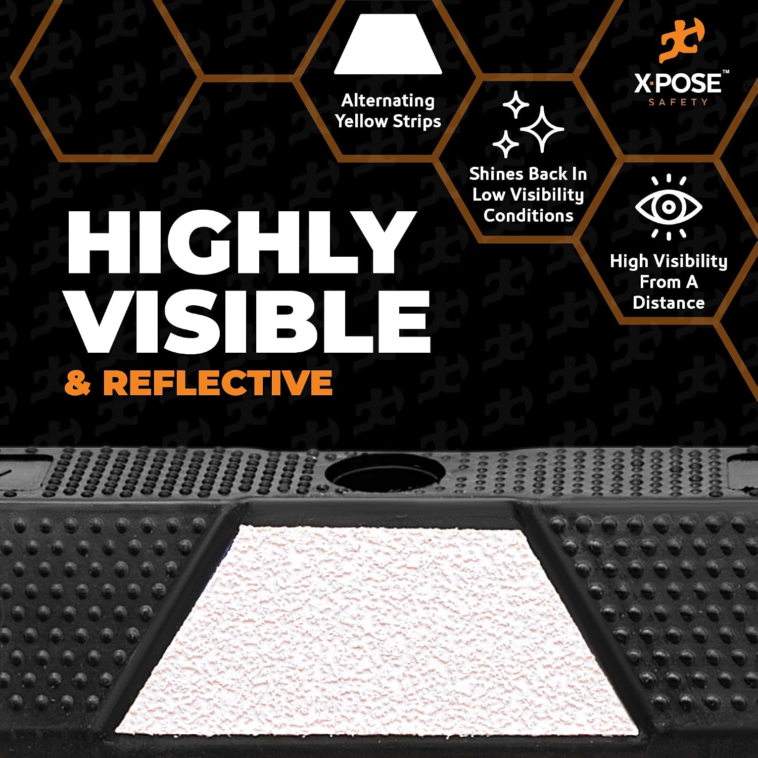 Xpose Safety 72' Heavy Duty Rubber Parking Stopper – 6 Pack Wheel Blocks for Garage, Driveway, or Ramp – Car Bumper Stop with White Reflective Strips – Removable Floor Mount