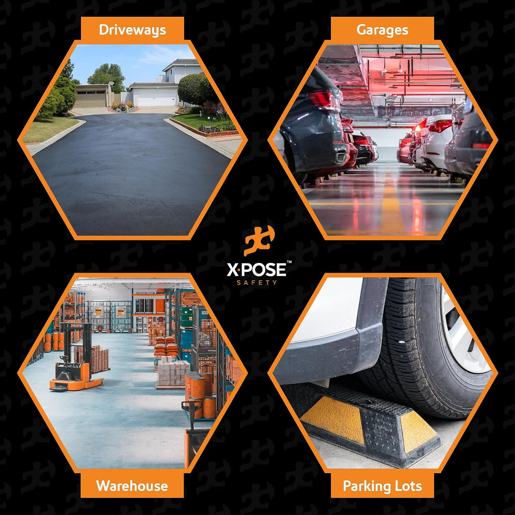 Xpose Safety 72' Heavy Duty Rubber Parking Stopper – 1 Pack Wheel Blocks for Garage, Driveway, or Ramp – Car Bumper Stop with White Reflective Strips – Removable Floor Mount
