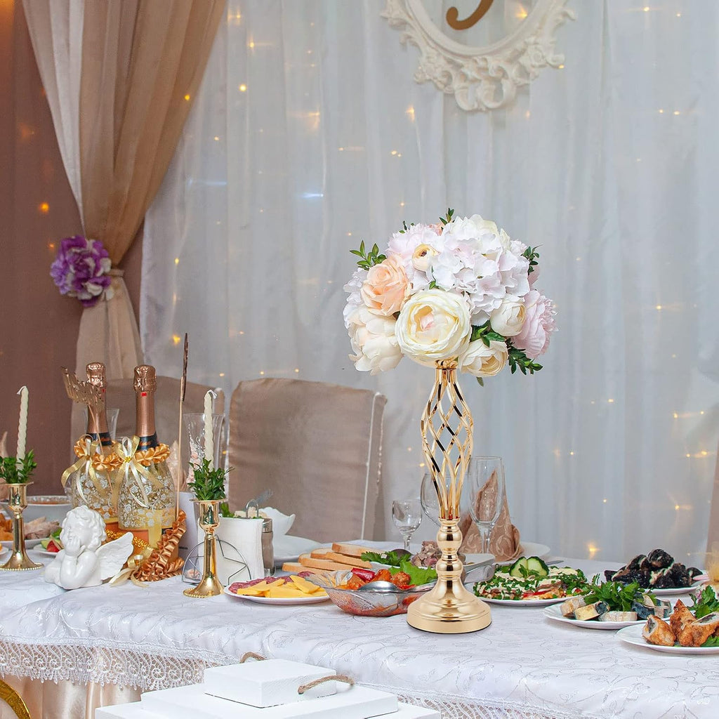 12 Pcs Metal Wedding Flower Stand Bulk Table Centerpieces, Tall Golden Flower Arrangement Vase Candle Holder Stand for Wedding Reception, Birthday, Party, Hotel Decor, Twist Style, 3 Sizes