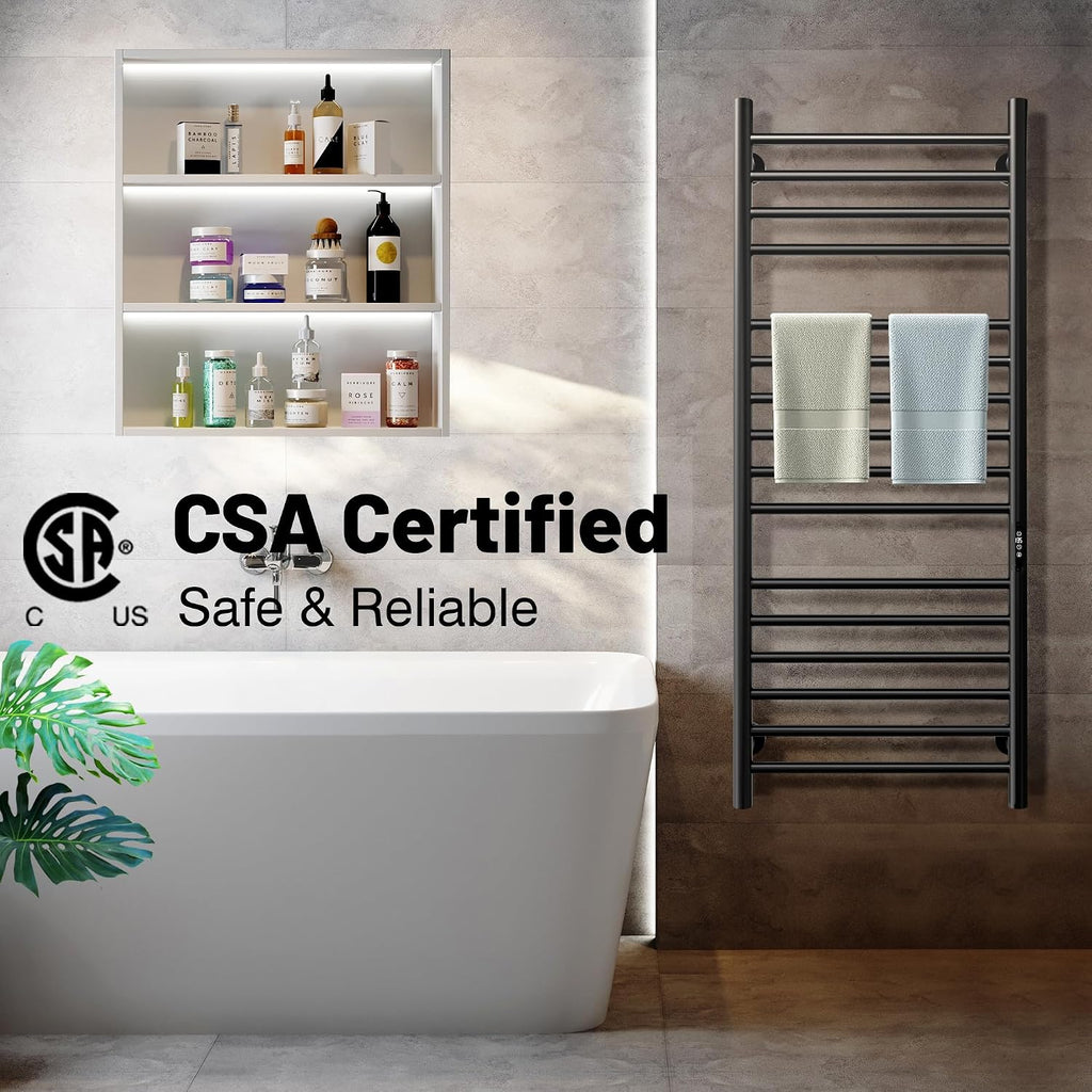 Paraheeter Poloma 45.3'(L) x 19.5'(W) Wall Mounted Towel Warmer, Heated Towel Racks for Bathroom, Towel Dryer Heater, 16-Bars Black, CSA Certified