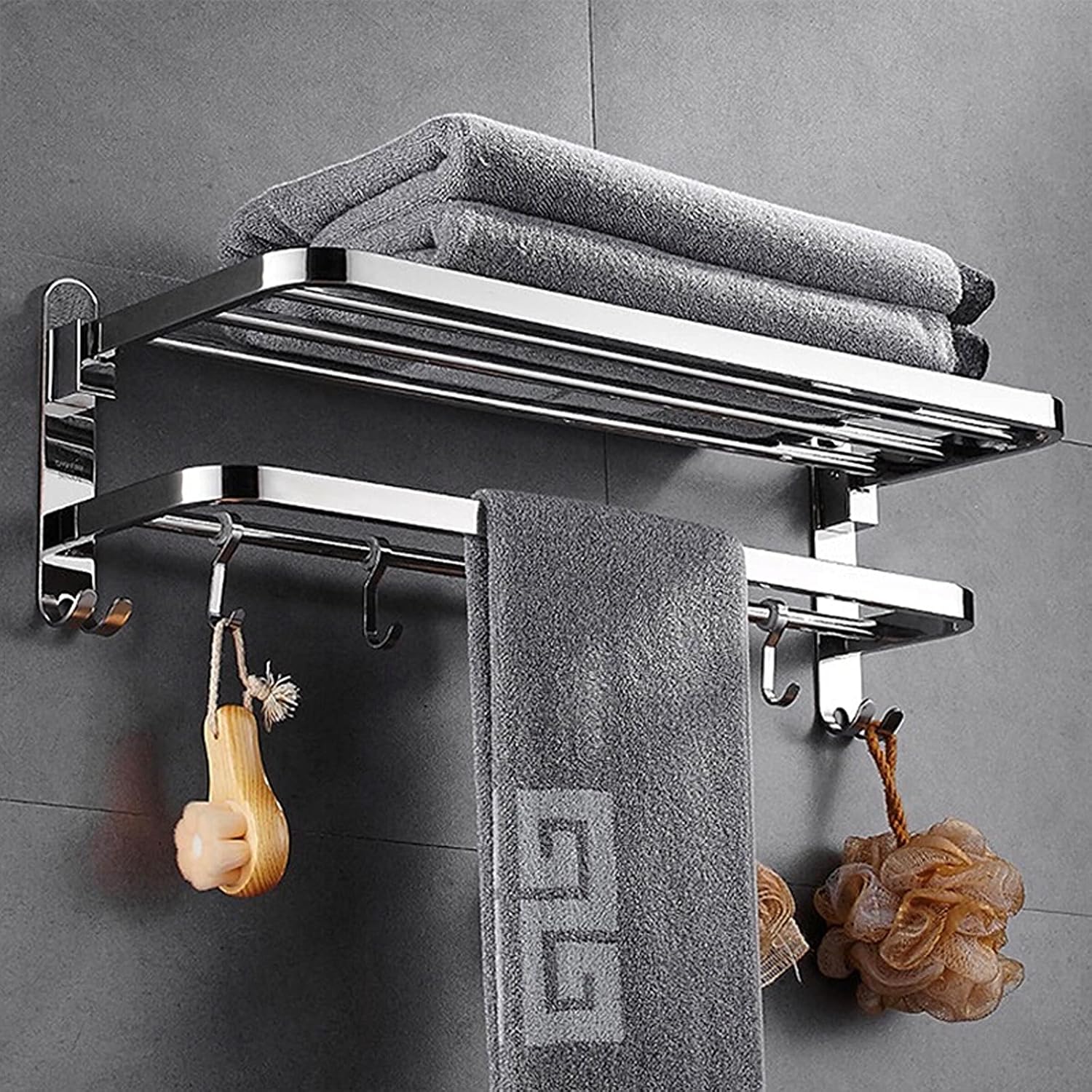 Bathroom Shelf Wall Floating Bathroom Silver Bathroom Shelves Wall Mounted Bathroom Lavatory Towel Rack Towel Shelf with Two Towel Bars Foldable Towel Rack Floating Shelves Corner Shower Caddy