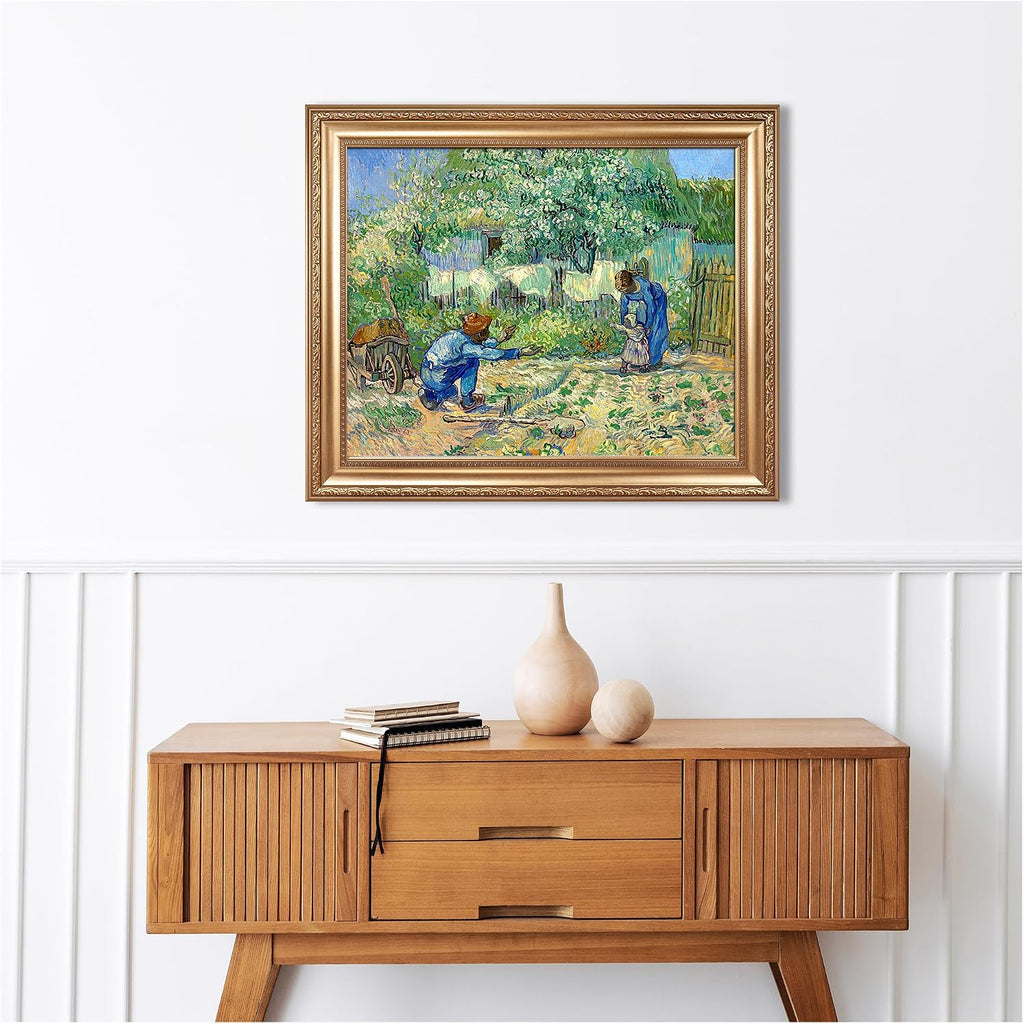 First Steps, after Millet by Vincent Van Gogh Framed Size:30x36 inches,Image Size:24x30 inches,Golden Frame The World Classic Art Reproductions,Wall Art for Home Decor