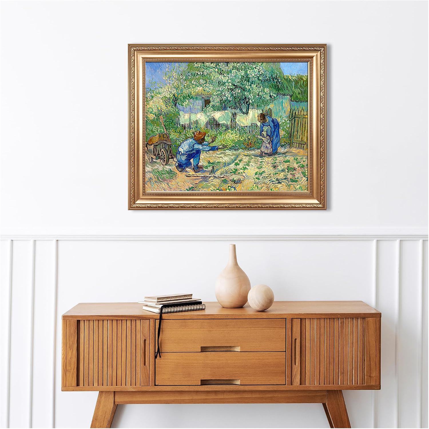 First Steps, after Millet by Vincent Van Gogh Framed Size:30x36 inches,Image Size:24x30 inches,Golden Frame The World Classic Art Reproductions,Wall Art for Home Decor