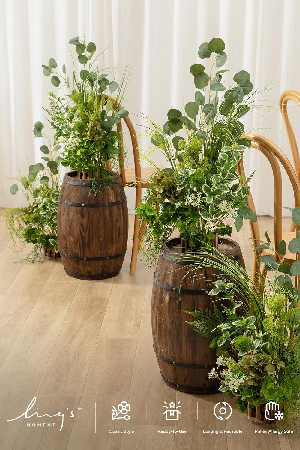 Ling's moment 17.5' Tall Free-Standing Artificial Flowers Arrangements 4 pcs Wedding Aisle Runner Chair Decorations White & Green Centerpieces for Ceremony Reception Rose Floral Party Outdoor