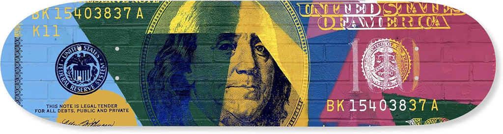 Trendy Pop Acrylic Wall Art Die-Cut Easy-to-Hang, 1 Panel 8' x 32', Pop Money Skateboard