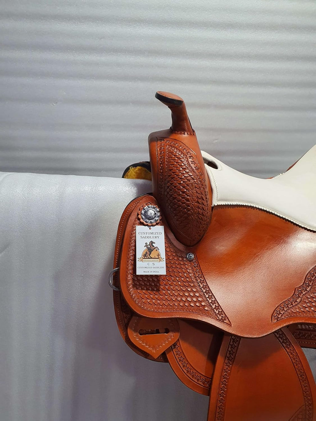 Western Leather Barrel Saddle Available from 10' to 18' with Combo Matching Headstall, Breast Collar, Front and Back Cinches Copper Rivets & Conchos (10 to 18 inches)