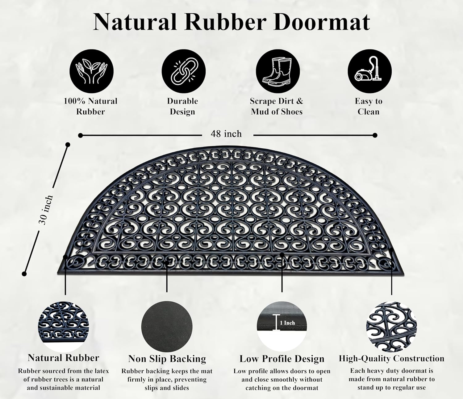A1 Home Collections 18-LB Heavy Duty Rubber Doormat 30'×48' - Won't Blow Away | Outside Front Door Mat, Mud Dirt Scraper, Non-Slip Drainage Mat for Entryway Patio Garage, All-Weather, 100% Rubber Mats