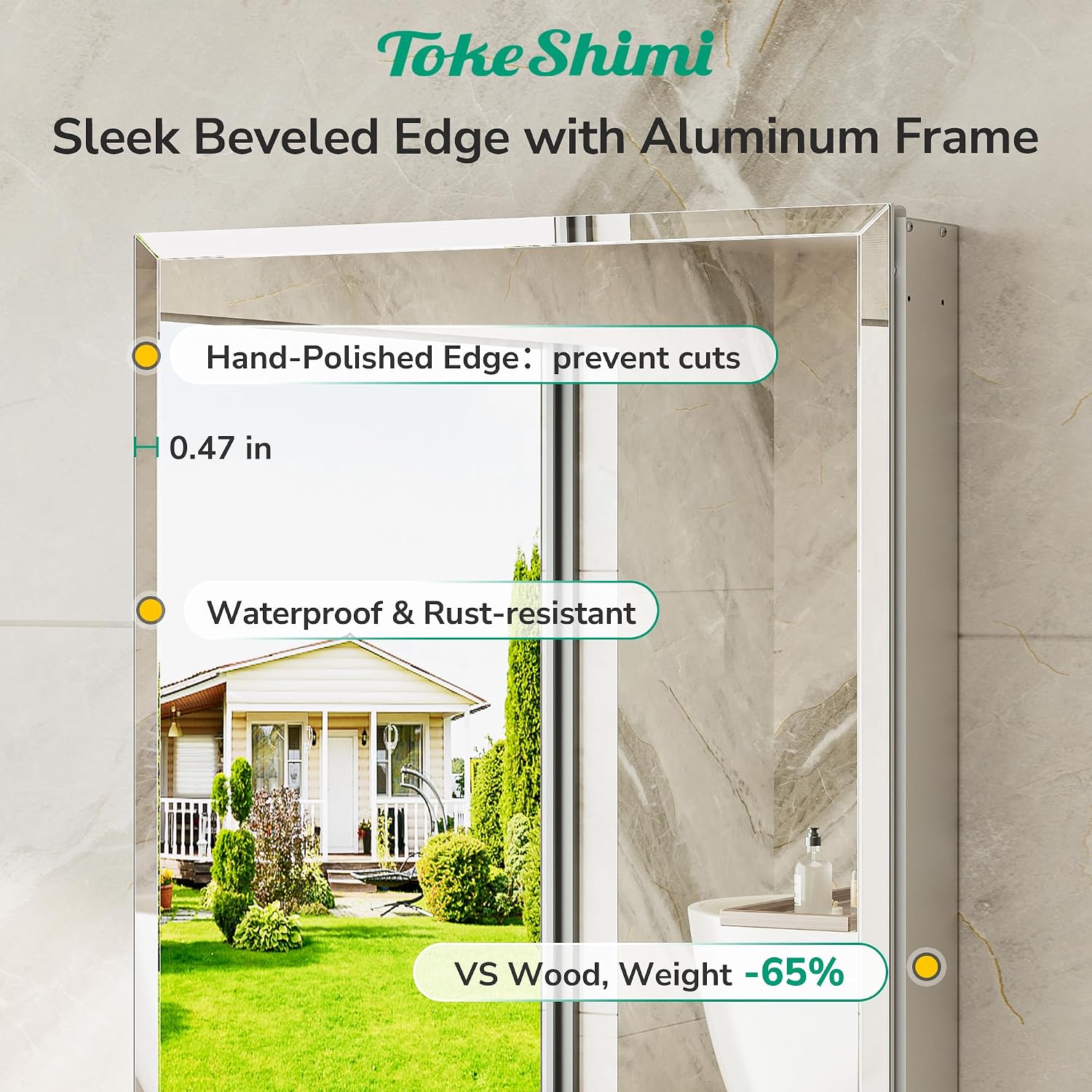 TokeShimi 12 x 36 Medicine Cabinet with Tempered Beveled Mirror, Assembly Required, Silver Medicine Cabinet for Bathroom, Stepless Adjustable Shelves, DTC Hinge, Recessed/Surface-Mounted