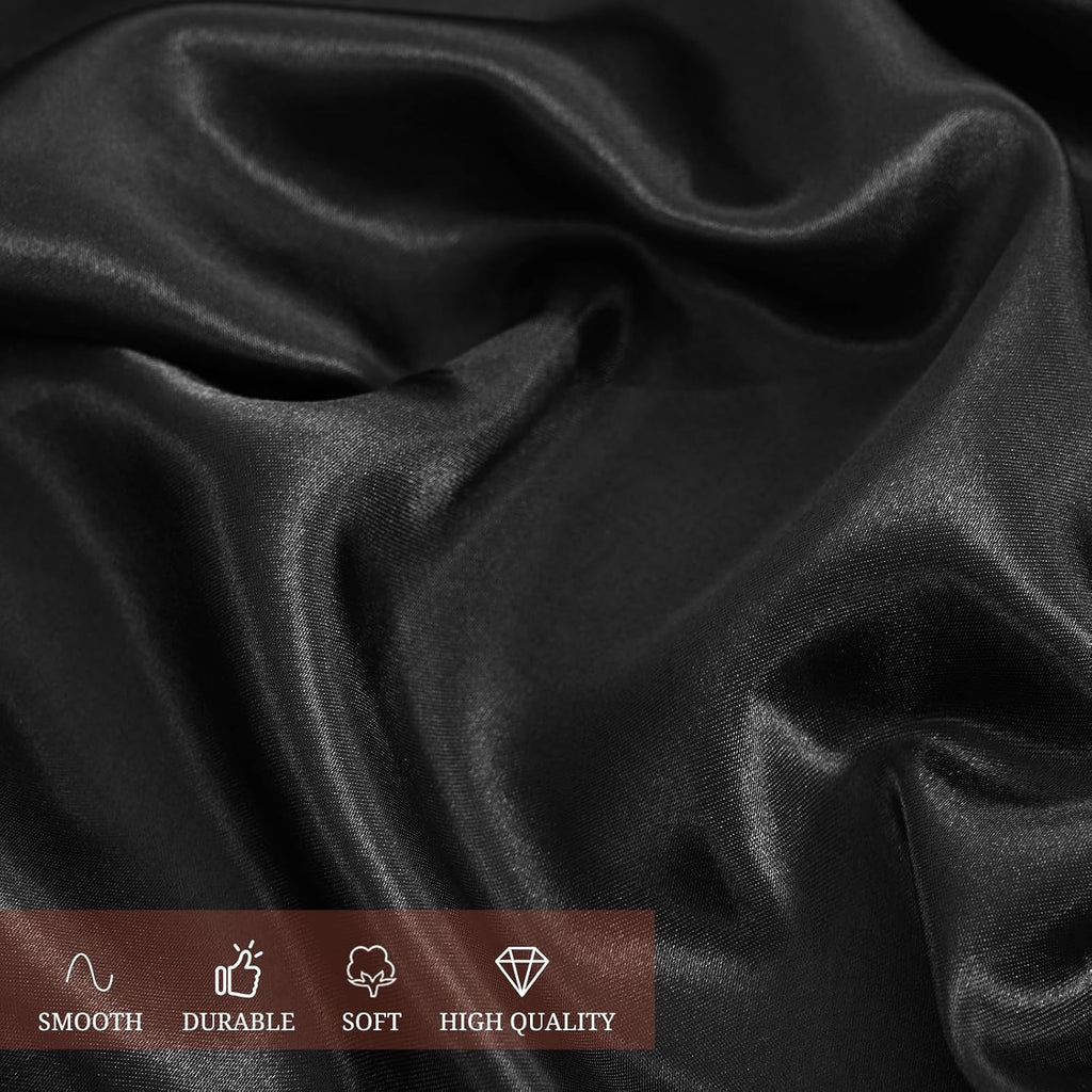 12 Pack 120 Inch Round Tablecloth, Black Satin Fabric Table Cloth for Round Tables, Wrinkle Resistant Washable TableCover Bright Silk Table Clothes for Wedding Party Dining Tables Banquet