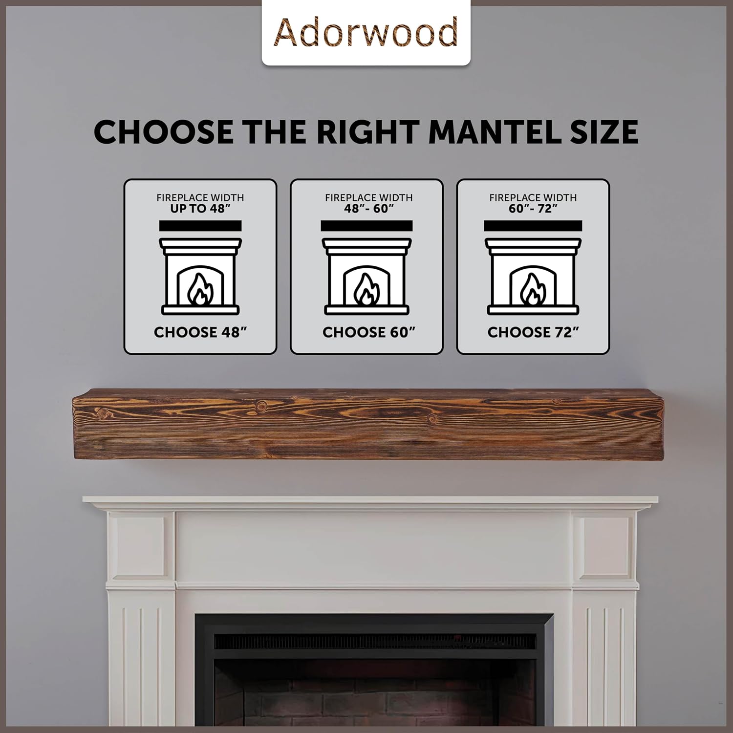 Handmade Fireplace Mantel Shelf, Extra Wide Rustic Wood Mantles for Over Fireplace, Wall Mounted Floating Mantel Shelves for Living Room Decor (Light Walnut, 60 inches)
