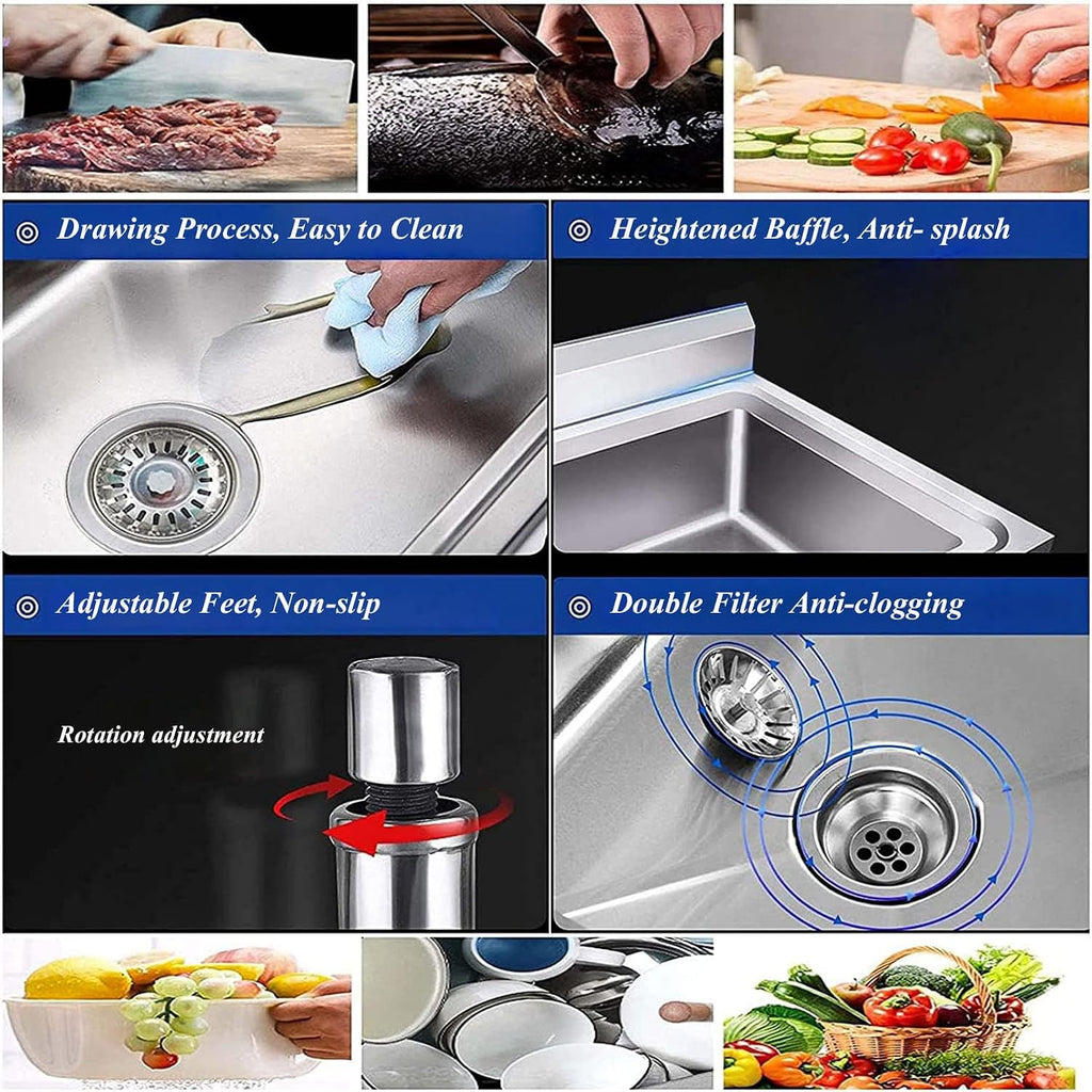 Free Standing Sink | Utility Prep Sinks | Single Bowl Sink | 304 Stainless Steel Sink | 1 Compartment Commercial Kitchen Sink | Extra-Deep Laundry Tub | with Faucet and Storage Shelves