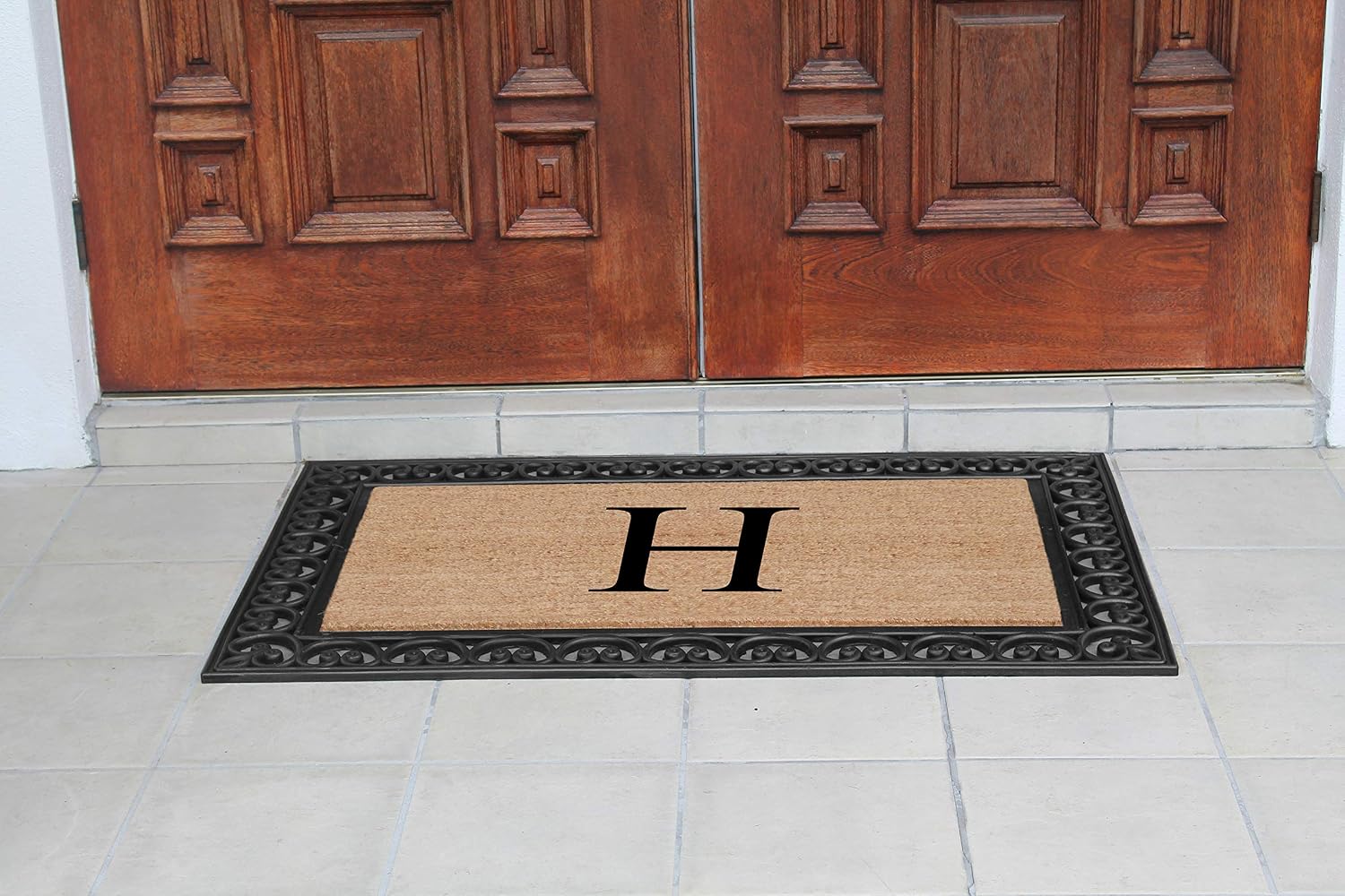 A1HC Natural Coir Monogrammed Door Mat For Front Door, 30'x48', Anti-Shed Treated Durable Doormat for Outdoor Entrance, Heavy Duty, Low Profile, Easy to Clean, Long Lasting Front Porch Entry Rug