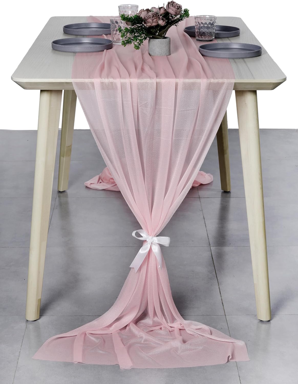 MDS® Pack of 25, 14ft Chiffon Table Runner 29 x 170 Inches, Sheer Wedding Runner Romantic Rustic Table Runner for Wedding Decoration, Birthday Party, Bridal Shower, Party Arch Décor - Blush Pink