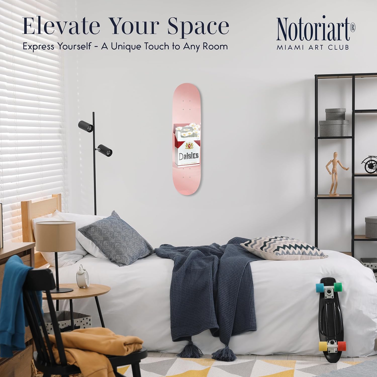 Trendy Pop Acrylic Wall Art Die-Cut Easy-to-Hang, 1 Panel 8' x 32', Pop Daisies Skateboard