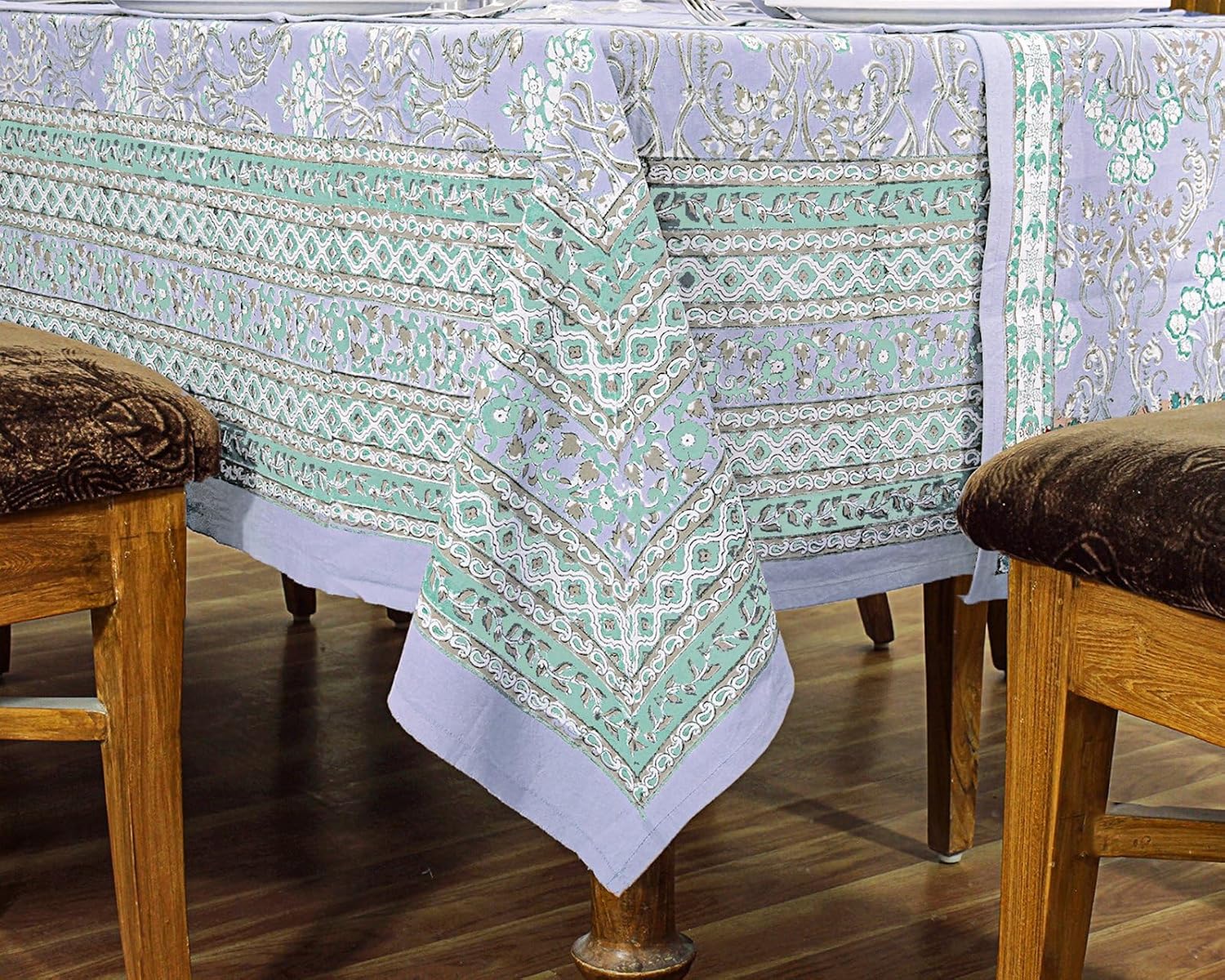 72x190 Inches Rectangle Hand Block Printed Cotton Tablecloth, Lavender Green Floral Table Cloths Washable, Indian Table Linen for Christmas Thanksgiving Gifts Home Decor Dining Outdoor