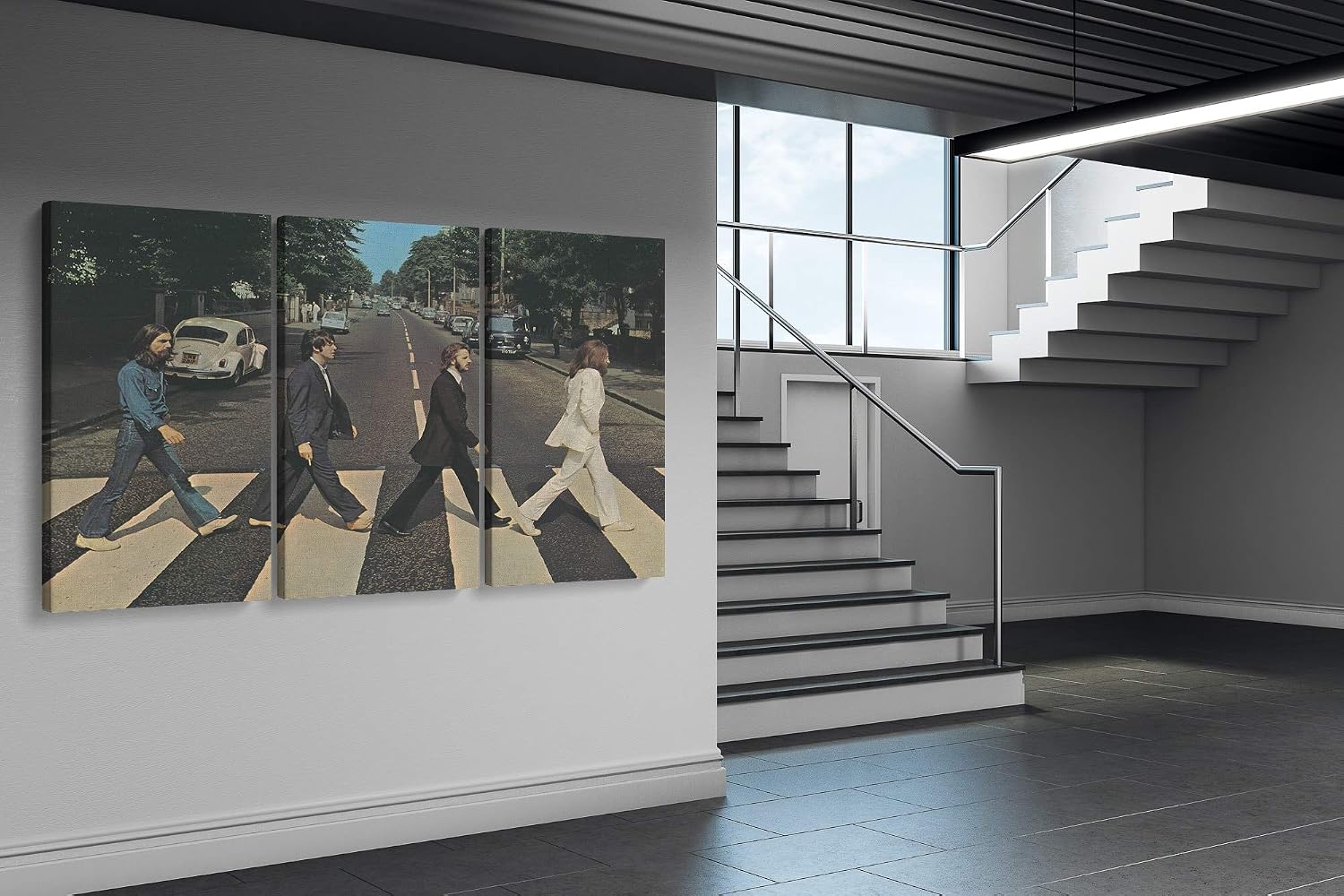 Amk Wood Vintage Rock Band Inspired Canvas Wall Art | Retro Musicians Street Crossing Print | Handmade Home Décor – Various Sizes (60in x 40in Gallery Wrapped)
