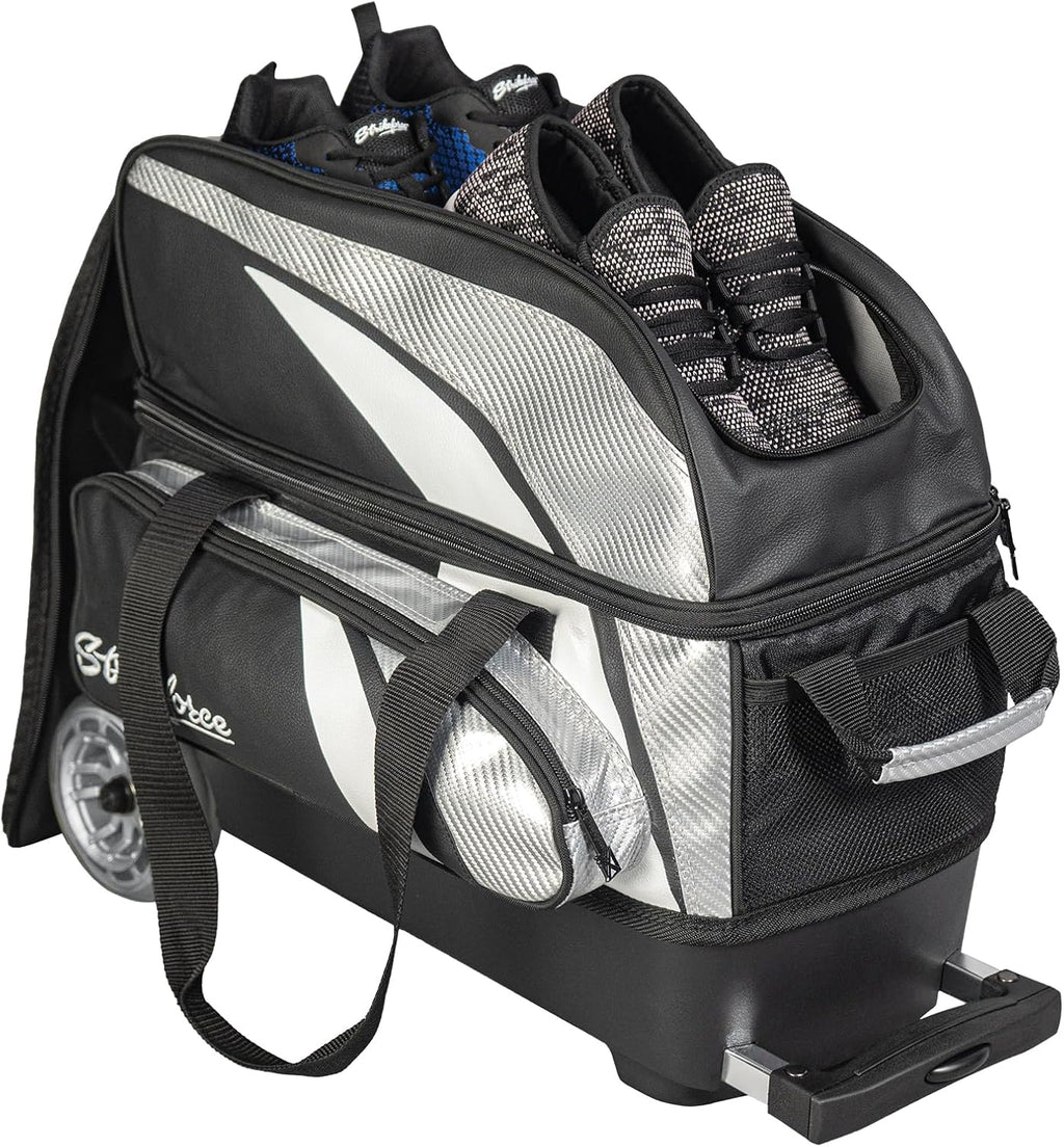 KR Strikeforce Cruiser Lux Double Bowling Ball Roller Bag with Upper Shoe Compartment and Side Accessory Pouch