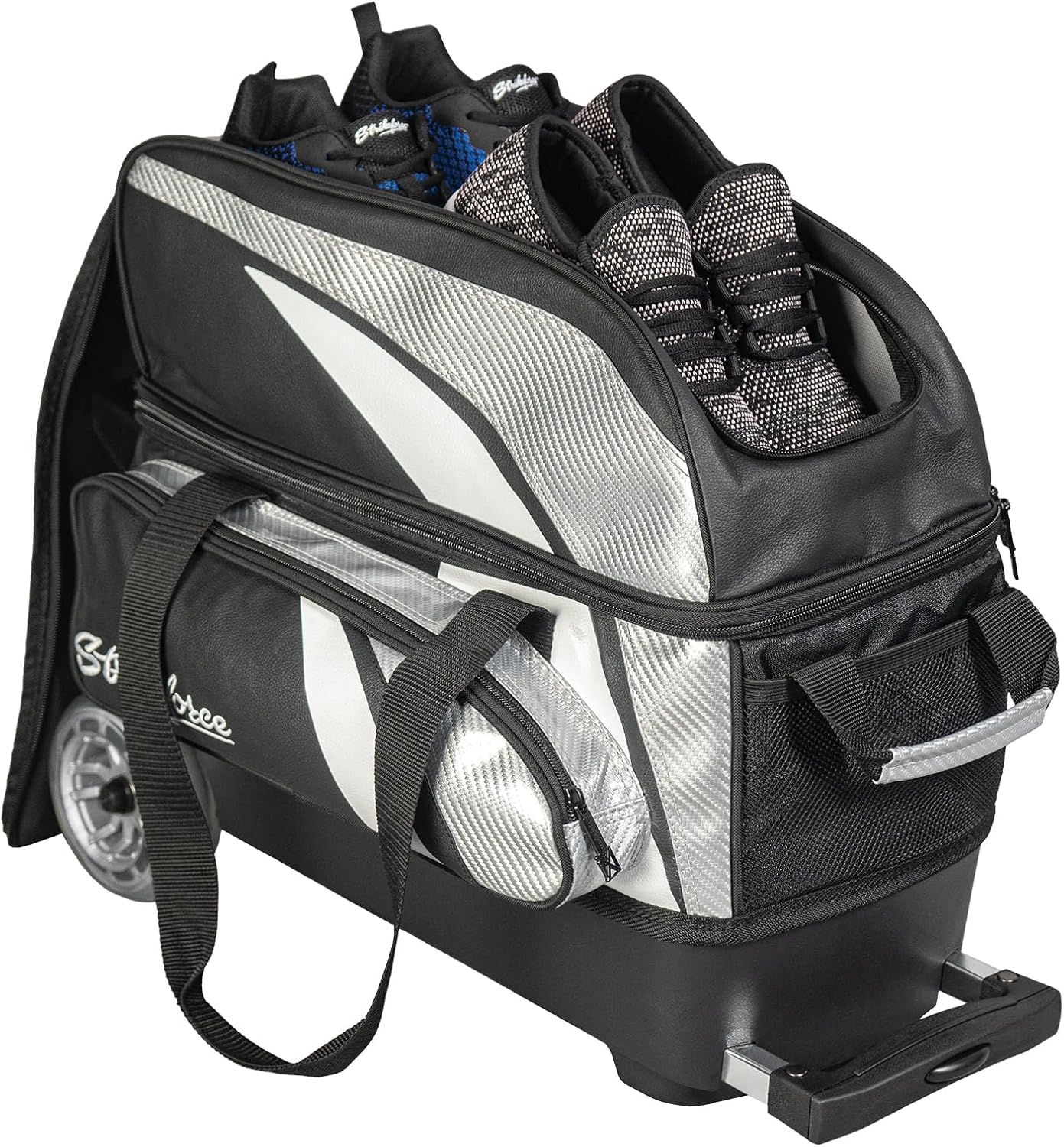 KR Strikeforce Cruiser Lux Double Bowling Ball Roller Bag with Upper Shoe Compartment and Side Accessory Pouch