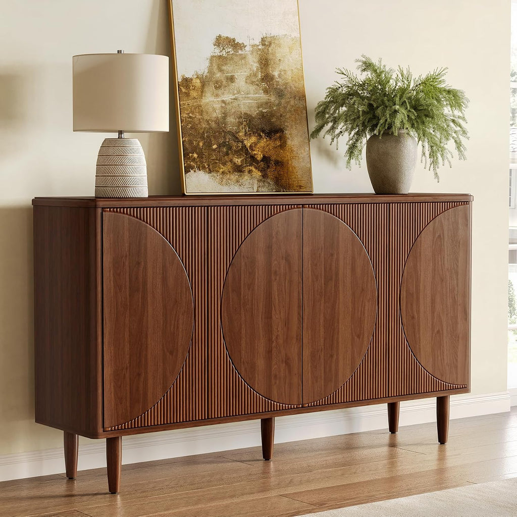 LITTLE TREE 59-Inch Buffet Cabinet Sideboard with Storage, Modern Sideboard Buffet Table with Doors for Living Room, Dining Room (Walnut)