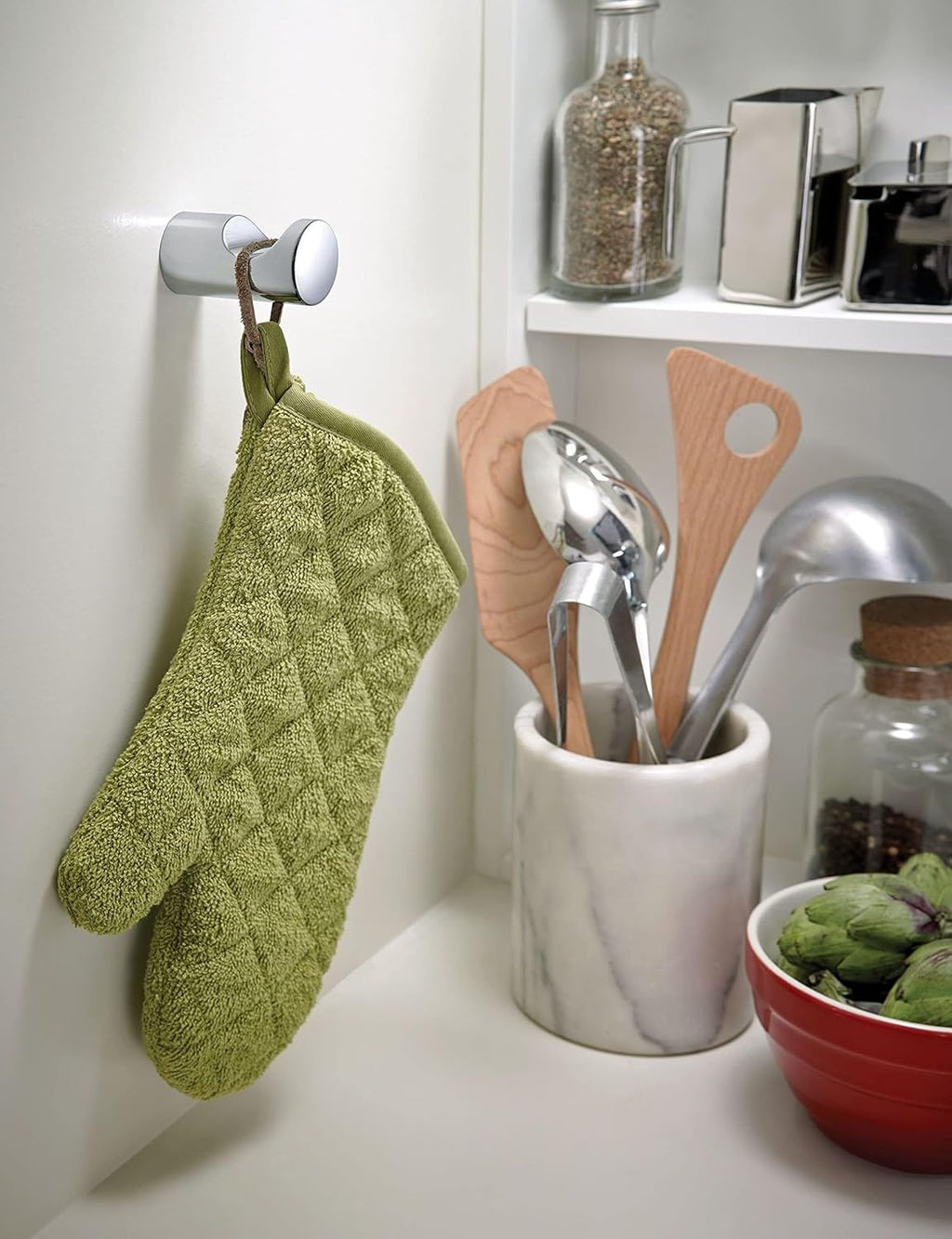 Moen Align Brushed Nickel Accessories Bundle Featuring Modern 24inch Bathroom Towel Bar, Robe Hook, Wall Mounted Double Post Pivoting Toilet Paper Holder, and 9inch Hand-Towel Bar
