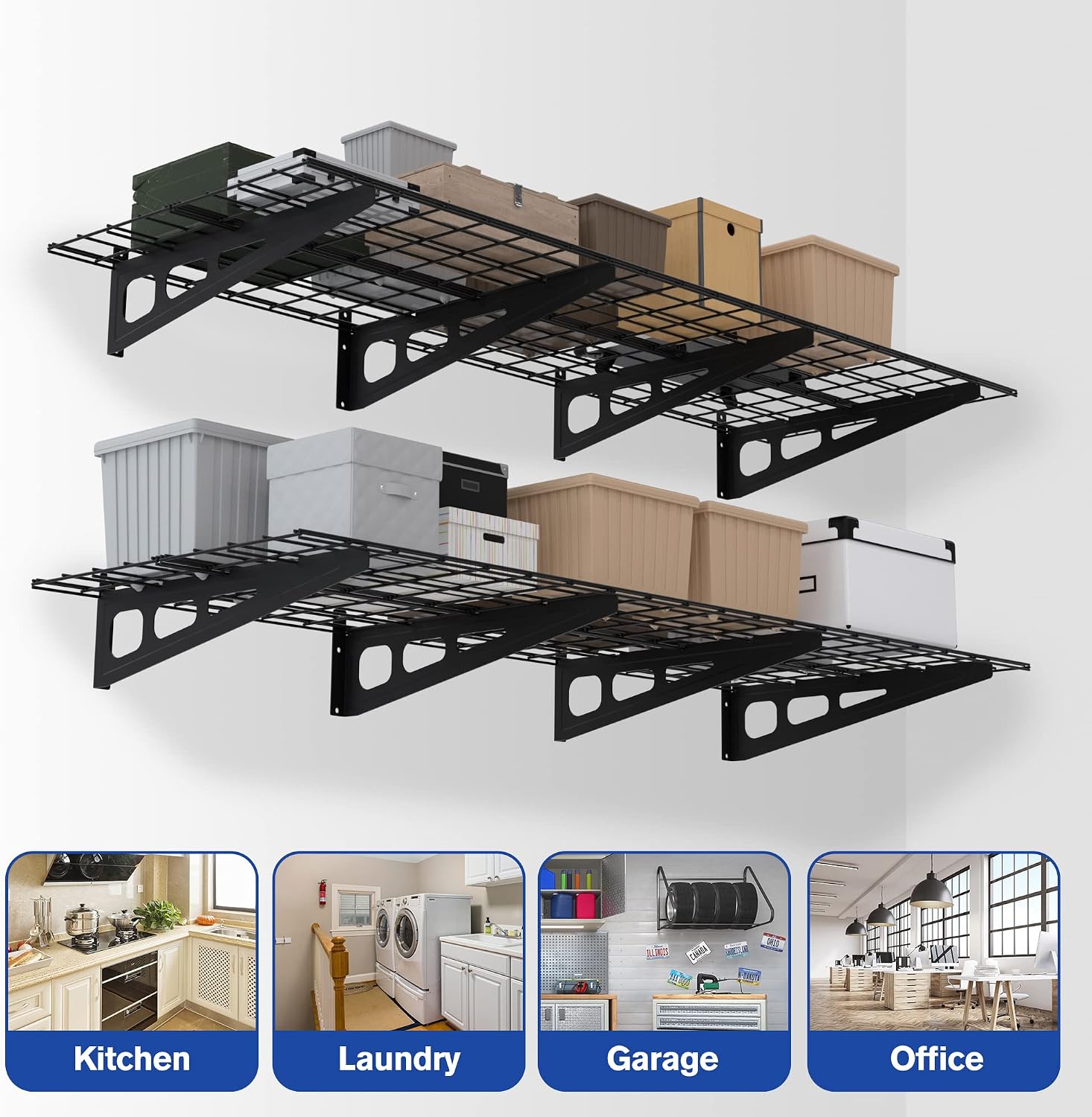 WORKPRO 2-Pack 2x6FT Garage Wall Shelving, 72' x 24' Heavy Duty Wall Mounted Shelving, 800lbs Load Capacity (Total), Metal Wall Shelves Suitable for Shop, Shed, Garage Storage, Black, 1 Sets
