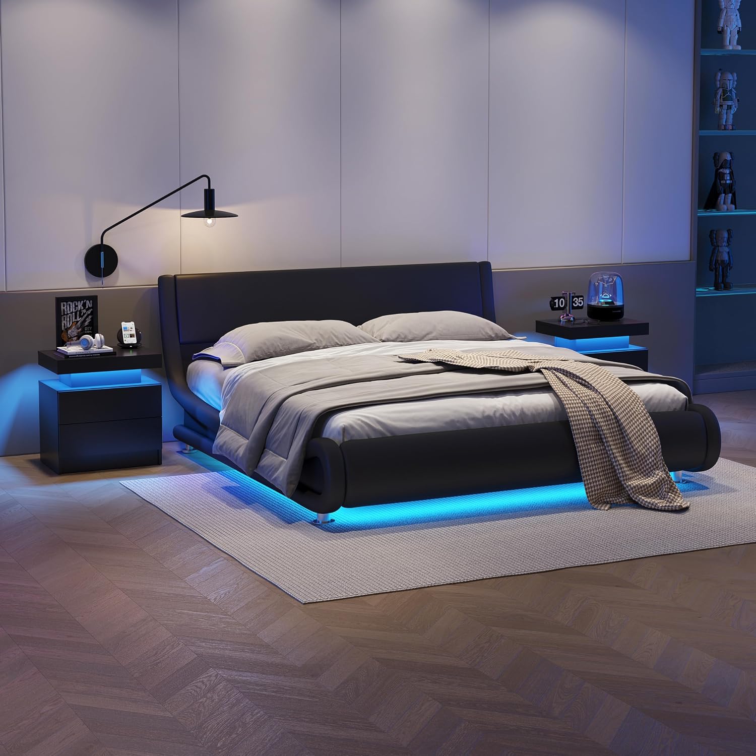 Black Nightstands Set of 2 LED Night Stand Set 2 Modern Bedside Table with 2 Drawers Side Table with LED Lights for Bedroom,Living Room