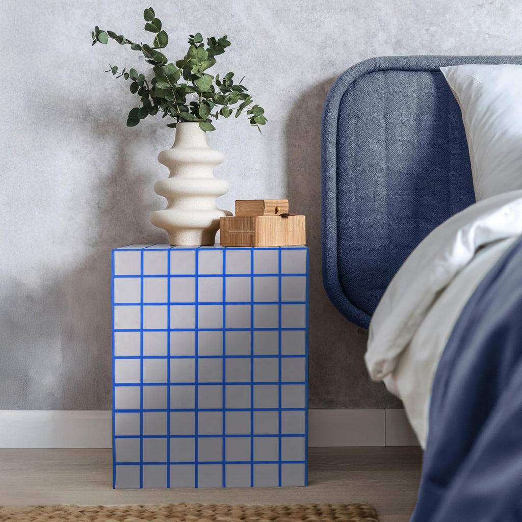 JONATHAN Y END2000B Callista 18' Modern Bohemian Ceramic Tiled Rectangle End Table, Side Table, Accent Table for Living Room, Bedroom, White/Blue