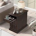 Multifunctional Classic Vintage End Table with USB Ports and 1 Drawer with Cup Holders, Sofa Side Narrow Table, Bedside Nightstand for Living Room Bedroom (Antique Espresso)
