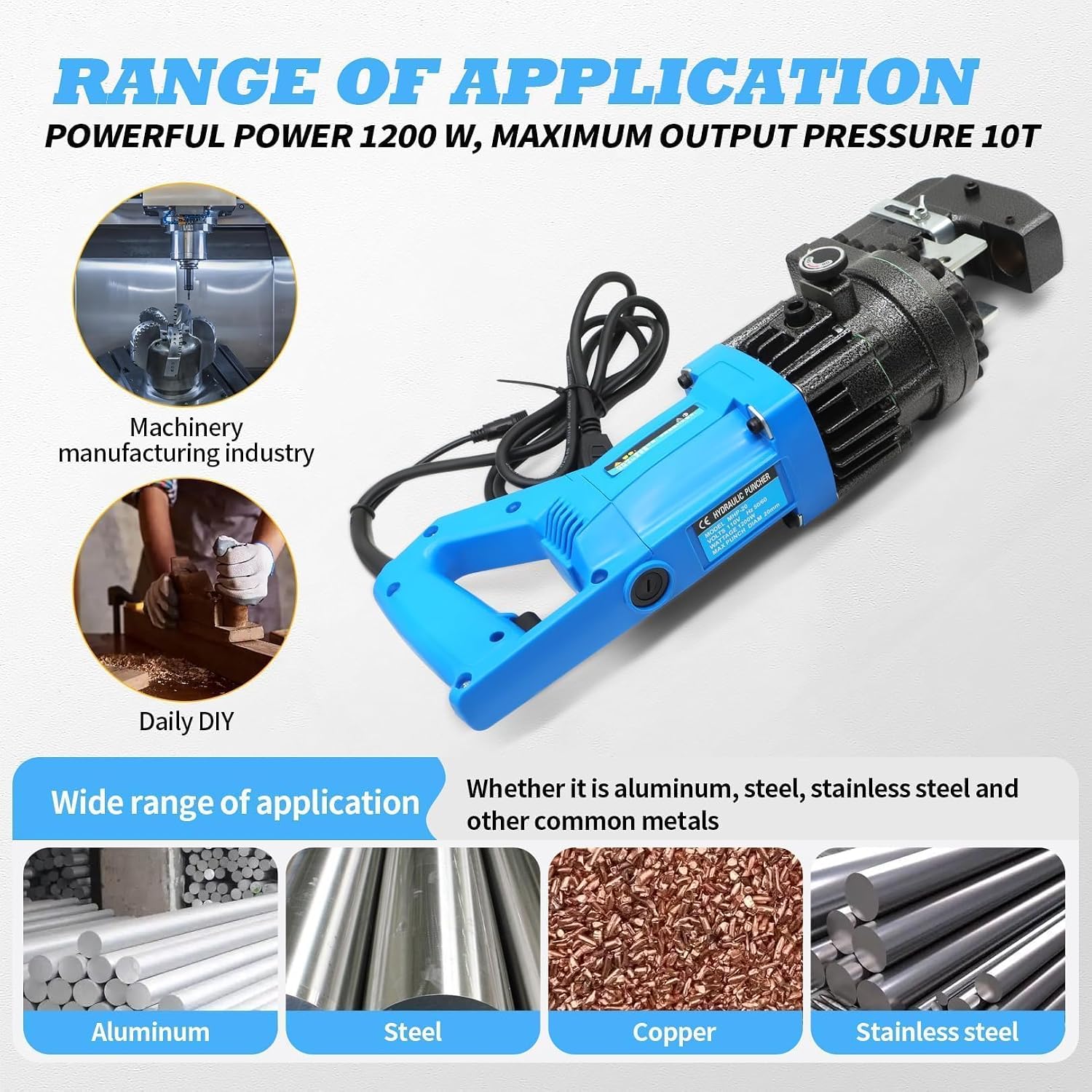 1200 W Electric Hydraulic Hole Punch Hydraulic Hole Punching Tool Metal Punch Compatible with Steel Copper Aluminum Iron Alloy (Base Version)