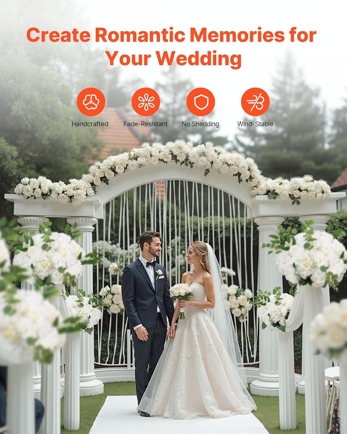 VEVOR Flower Balls Arrangement Bouquet 10 PCS, 17.7-Inch Max Diameter Artificial Flower Balls Wedding White Roses Centerpieces, Faux Flowers Arrangements for Wedding Centerpiece Home Table Decorations