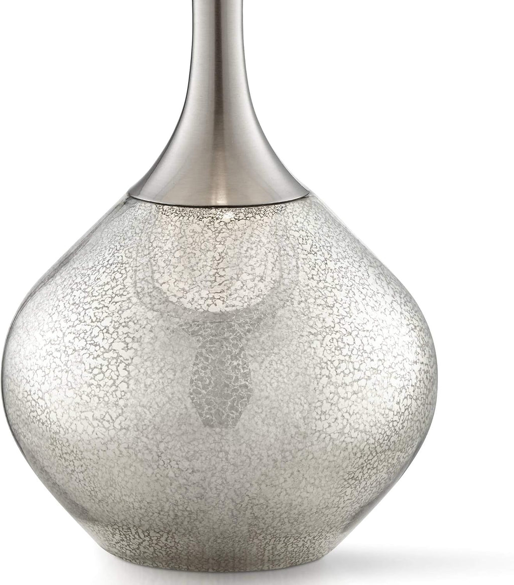 Possini Euro Design Swift Mid Century Modern Table Lamps 30.5' Tall Set of 2 Mercury Glass Chrome Double Sheer Drum Shade Decor Living Room Bedroom House Bedside Nightstand Home Office Entryway