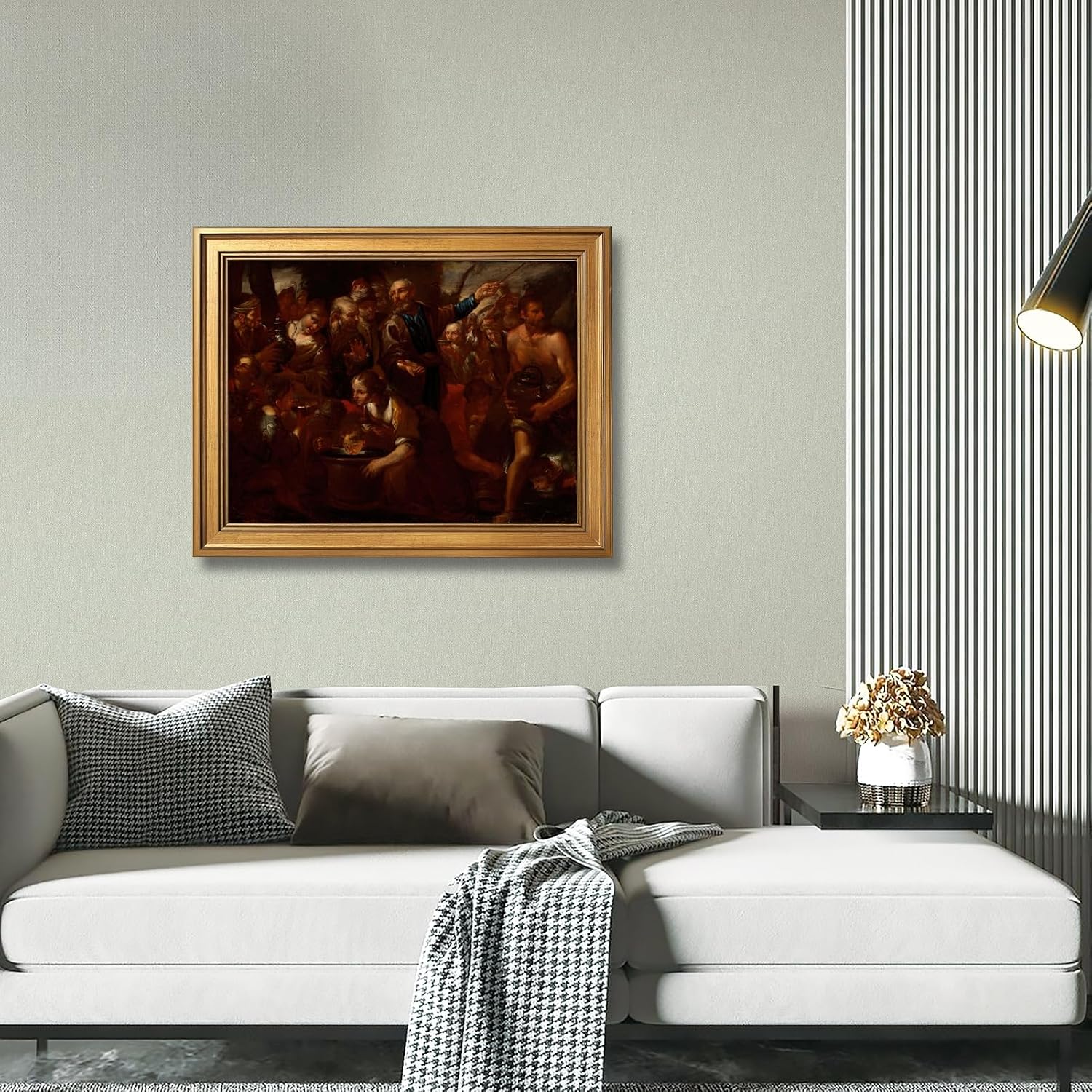 Moses Striking the Rock (1630) Gioacchino Assereto (1600 1649) Classical Religious Wall Art Poster Traditional Christian Renaissance Inspired Decor Canvas Print Living Room 24X36inchGolden frame