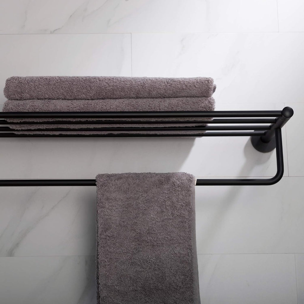 KRAUS Elie Bathroom Shelf with Towel Bar, Matte Black Finish, KEA-18842MB