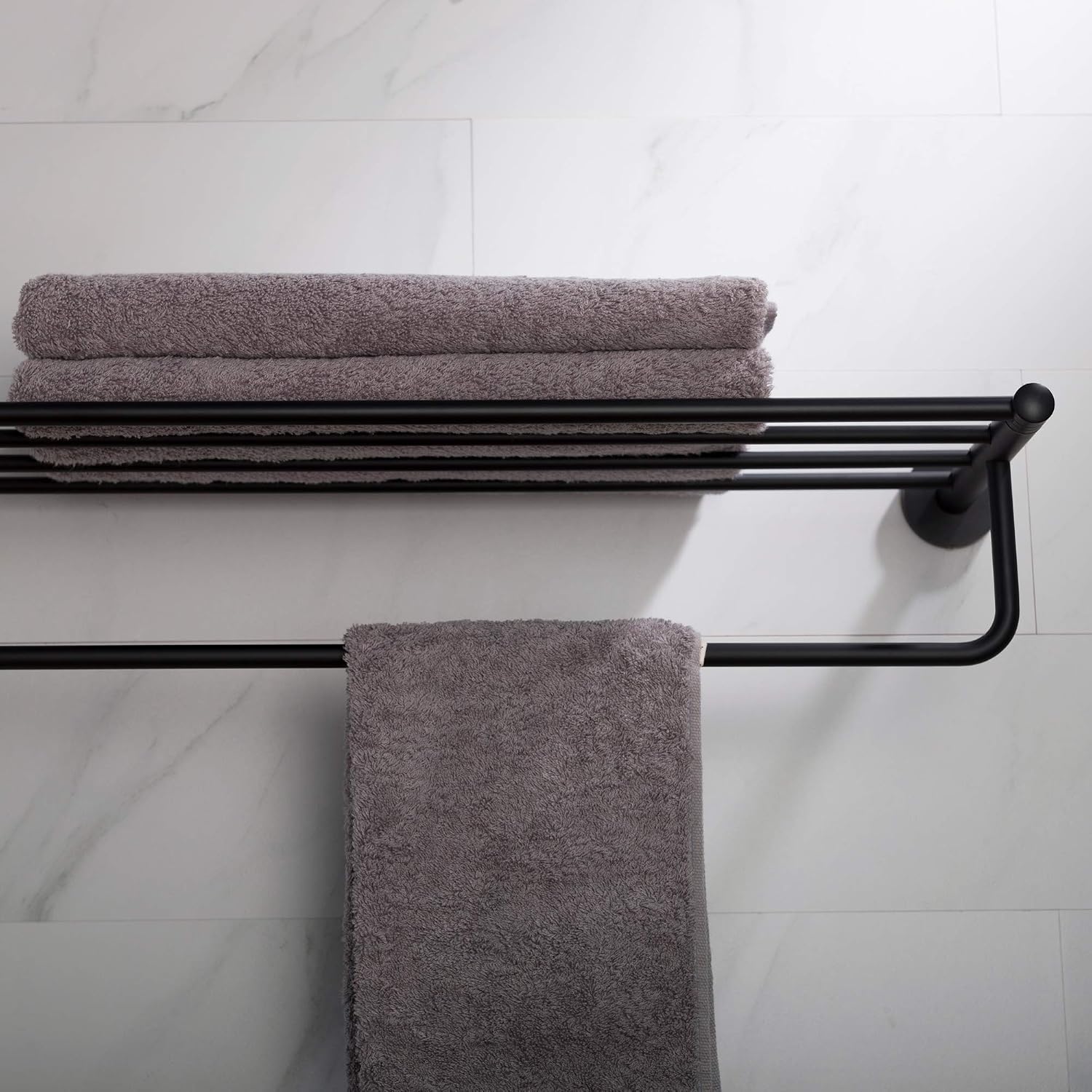 KRAUS Elie Bathroom Shelf with Towel Bar, Matte Black Finish, KEA-18842MB