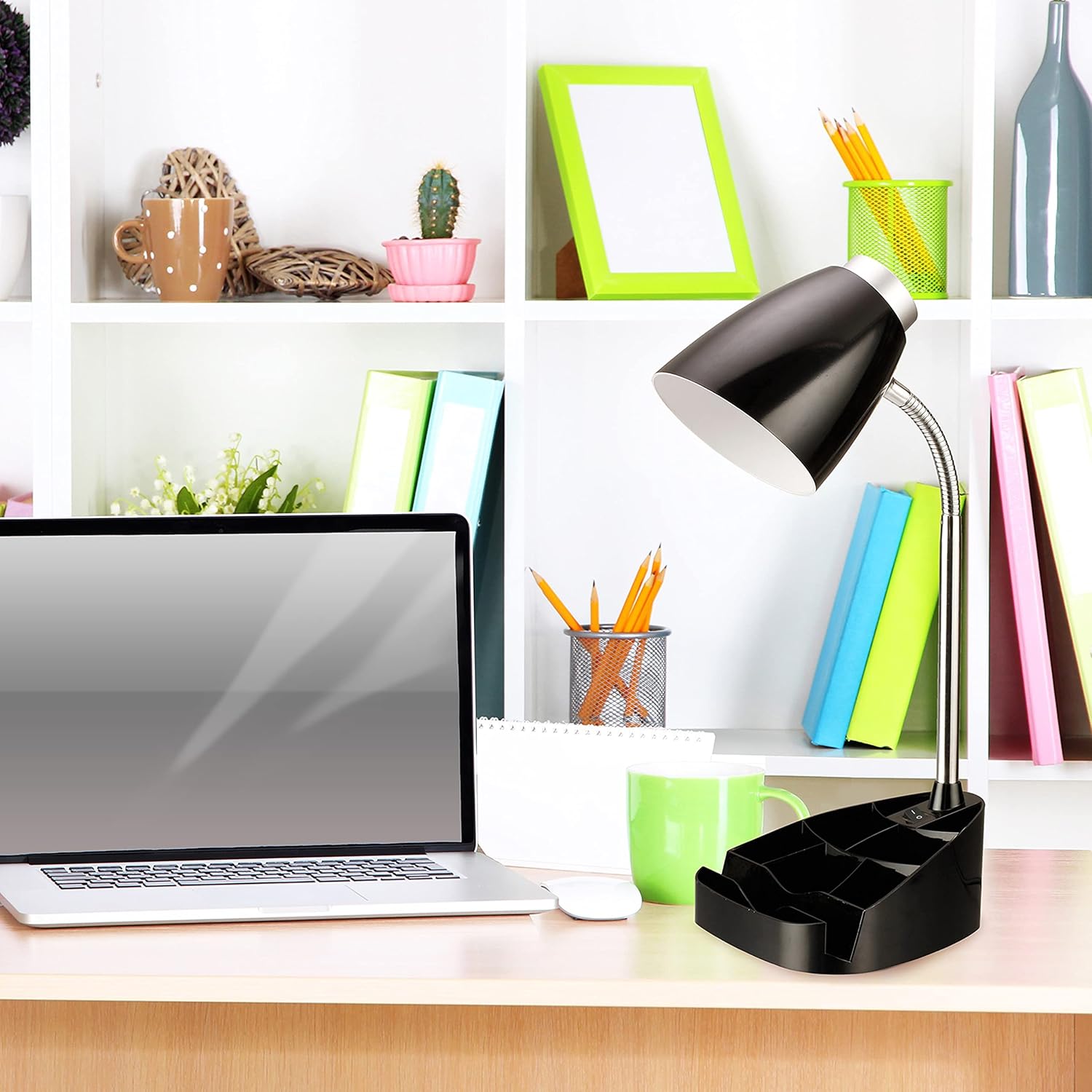 Simple Designs LD1002-BLK Gooseneck Organizer Desk Lamp with iPad Tablet Stand Book Holder, Black (Pack of 6)