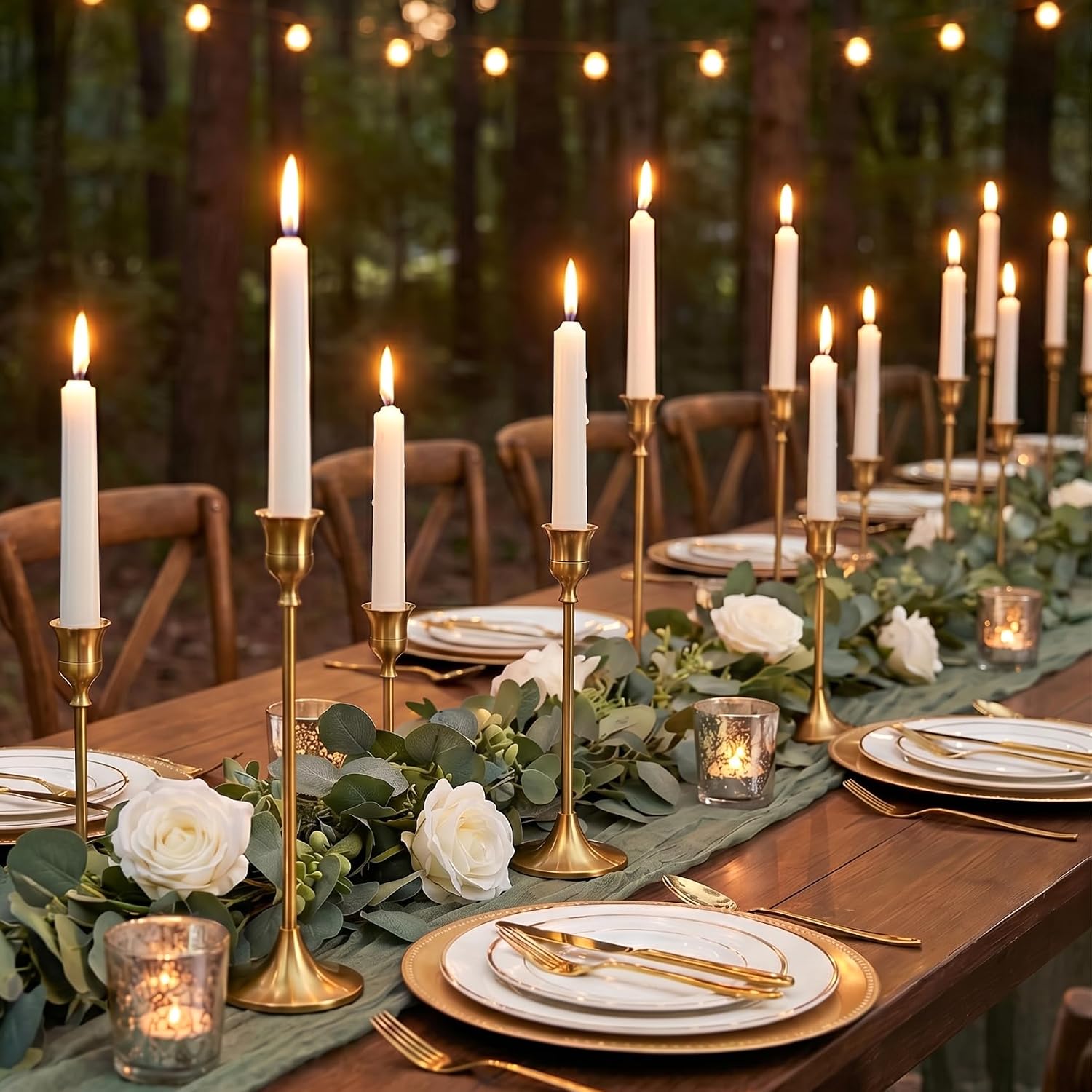 Nuptio Candlestick Holders Taper Candle Holder 10 Sets(30 Pcs) Gold Candle Sticks Holder Metal Candle Holders for Tapered Candles Table Centerpiece for Wedding Candlelight Dinner Birthday Decor