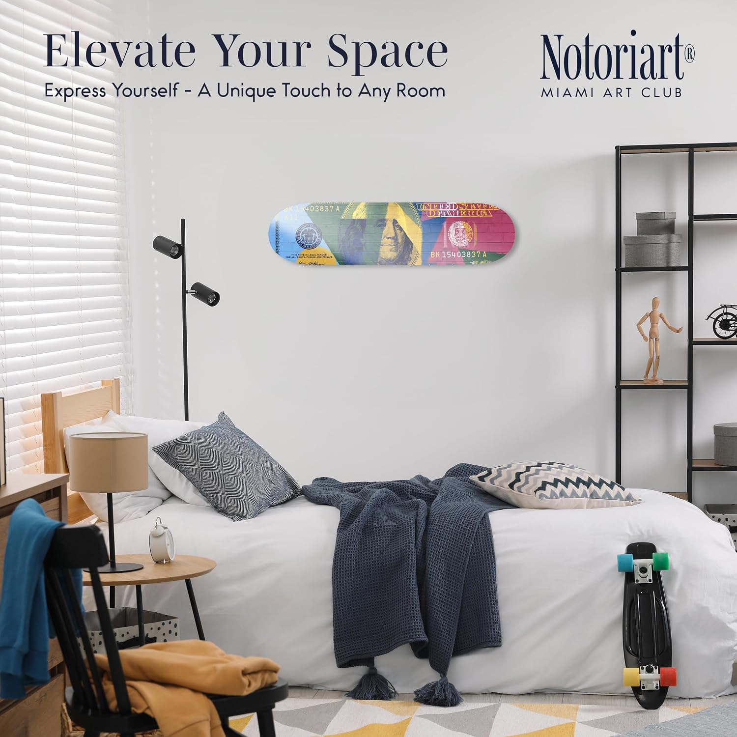 Trendy Pop Acrylic Wall Art Die-Cut Easy-to-Hang, 1 Panel 8' x 32', Pop Money Skateboard