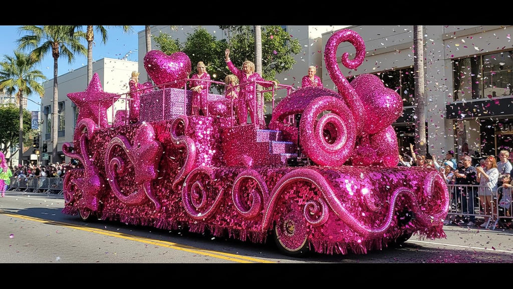 Anderson's Cerise Pink Metallic Floral Sheeting, 30 Ft. Parade Float Decoration for Trailers, Parties, Weddings, Proms, Photo Backdrops & Events – Shiny Fringe Garland for Indoor/Outdoor Use