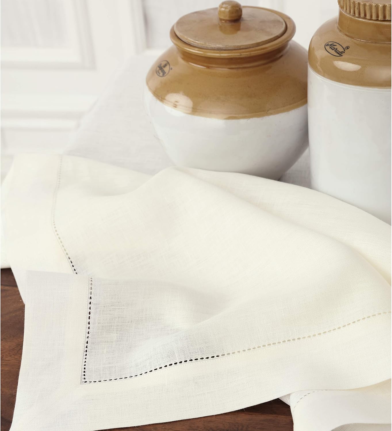 Solino Home Linen Tablecloth 60 x 120 Inch - Classic Hemstitch 100% Pure Linen Ivory Table Cloth for Rectangle Tables - Machine Washable Tablecloth for Summer