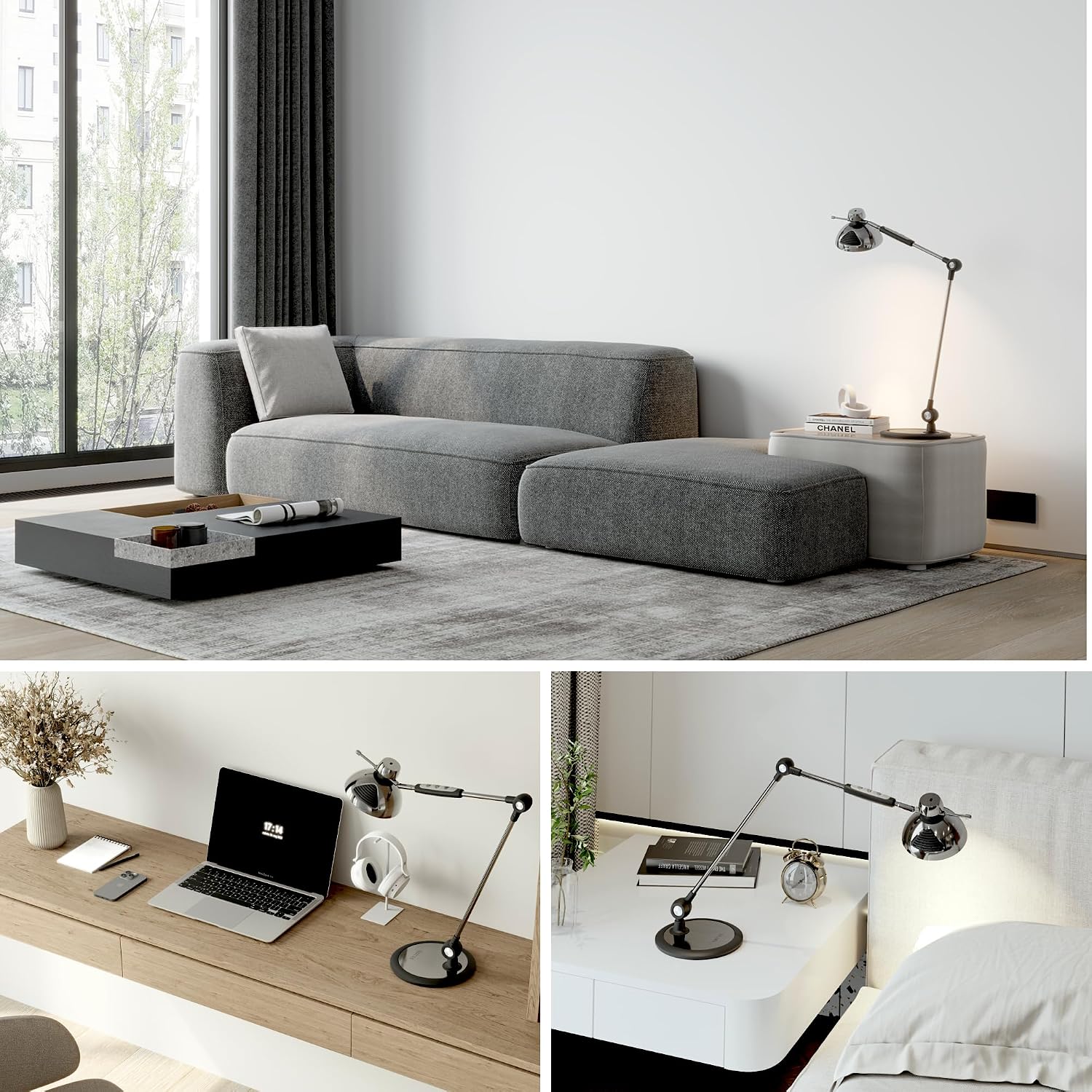 OTUS LED Desk Lamp for Home Office, Gesture On Off and Touch Control, Tall Architect Swing Arm Desk Light, 1500 Lux Eye Care Dimmable, 12 Levels, 3 Color Temps, Weighted Metal Base