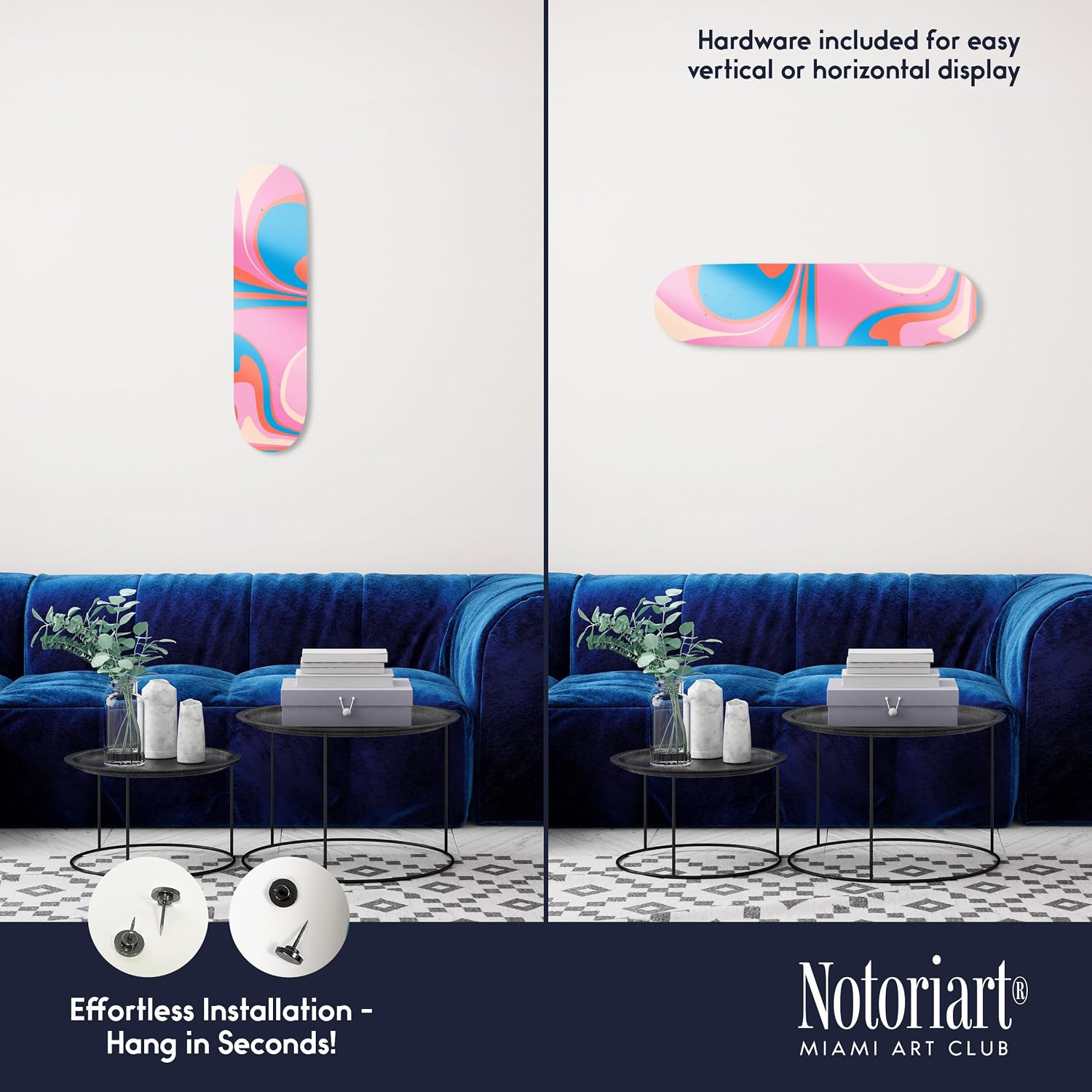 Trendy Pop Acrylic Wall Art Die-Cut Easy-to-Hang, 1 Panel 8' x 32', Flowing Air Skateboard II