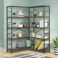 CAPHAUS L-Shaped Bookshelf, 5 Tier Industrial Corner Bookcase, Tall Corner Shelf with Metal Frame, Open Display Shelf for Living Room, Bedroom, Home and Office, Rustic Oak