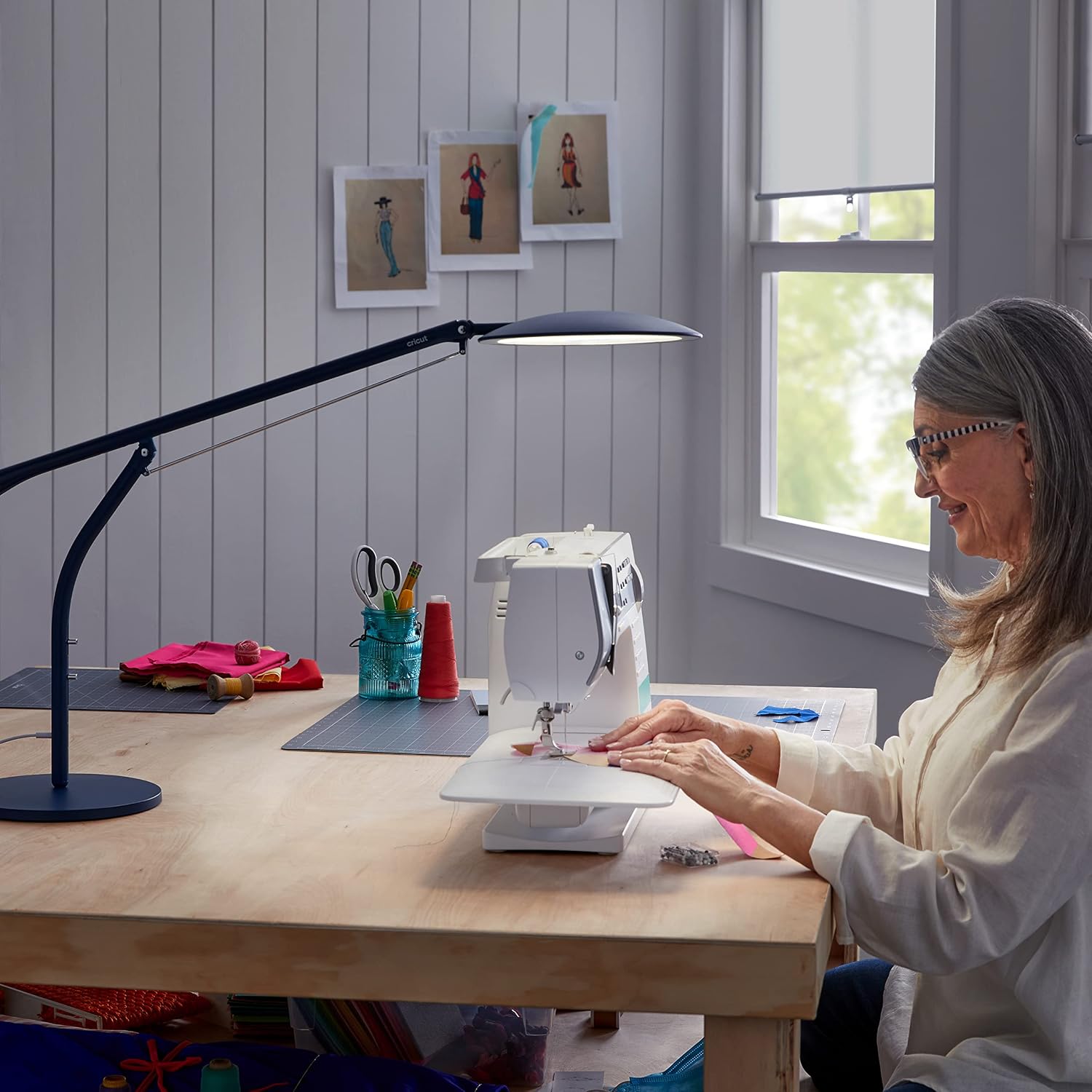 Cricut Bright Adjustable LED Desk Lamp with Swing Arm for Crafts, Bedroom, Home Office - Indigo